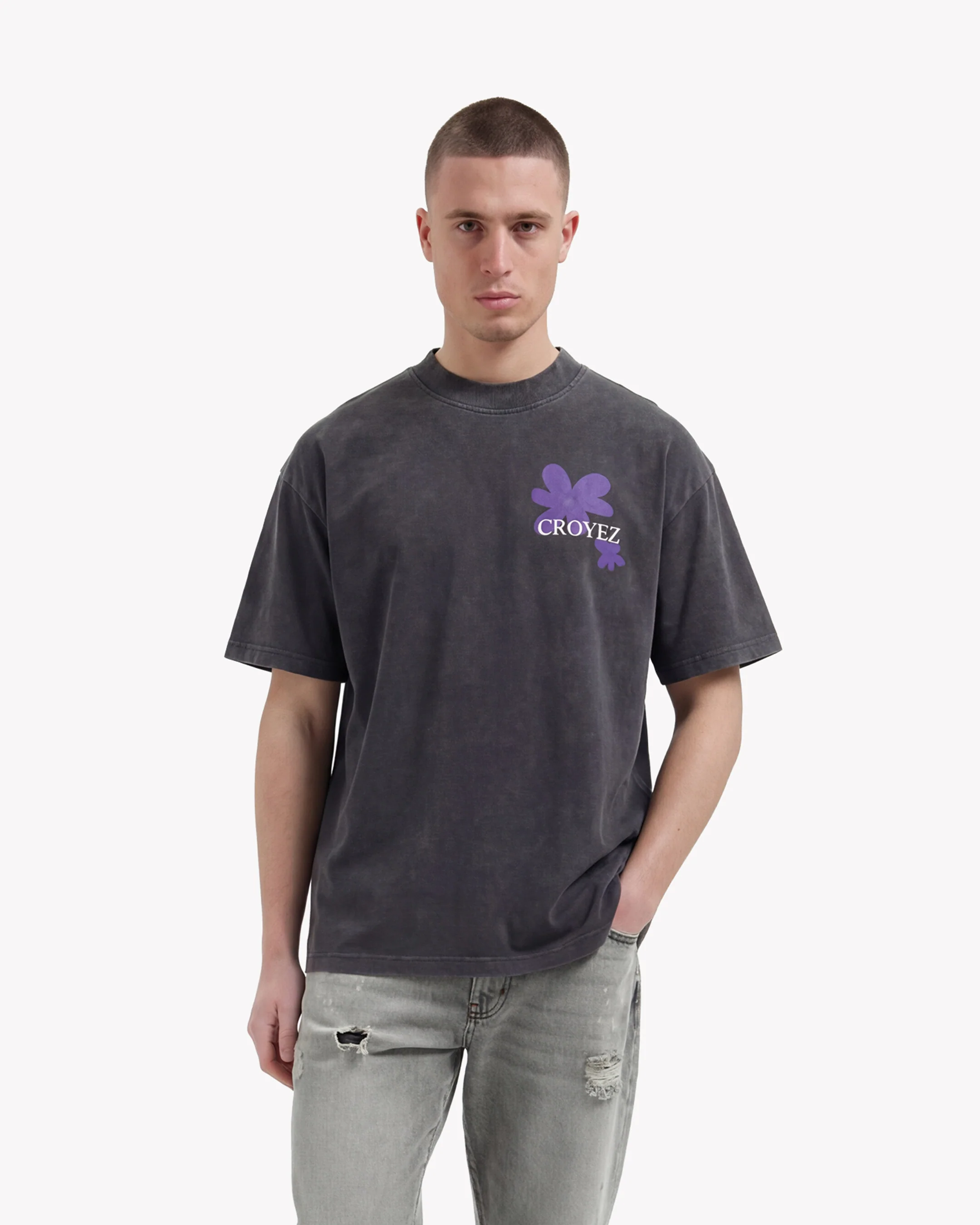 Croyez Botanique T-Shirt | Acid Wash/Dark Purple - Image 3