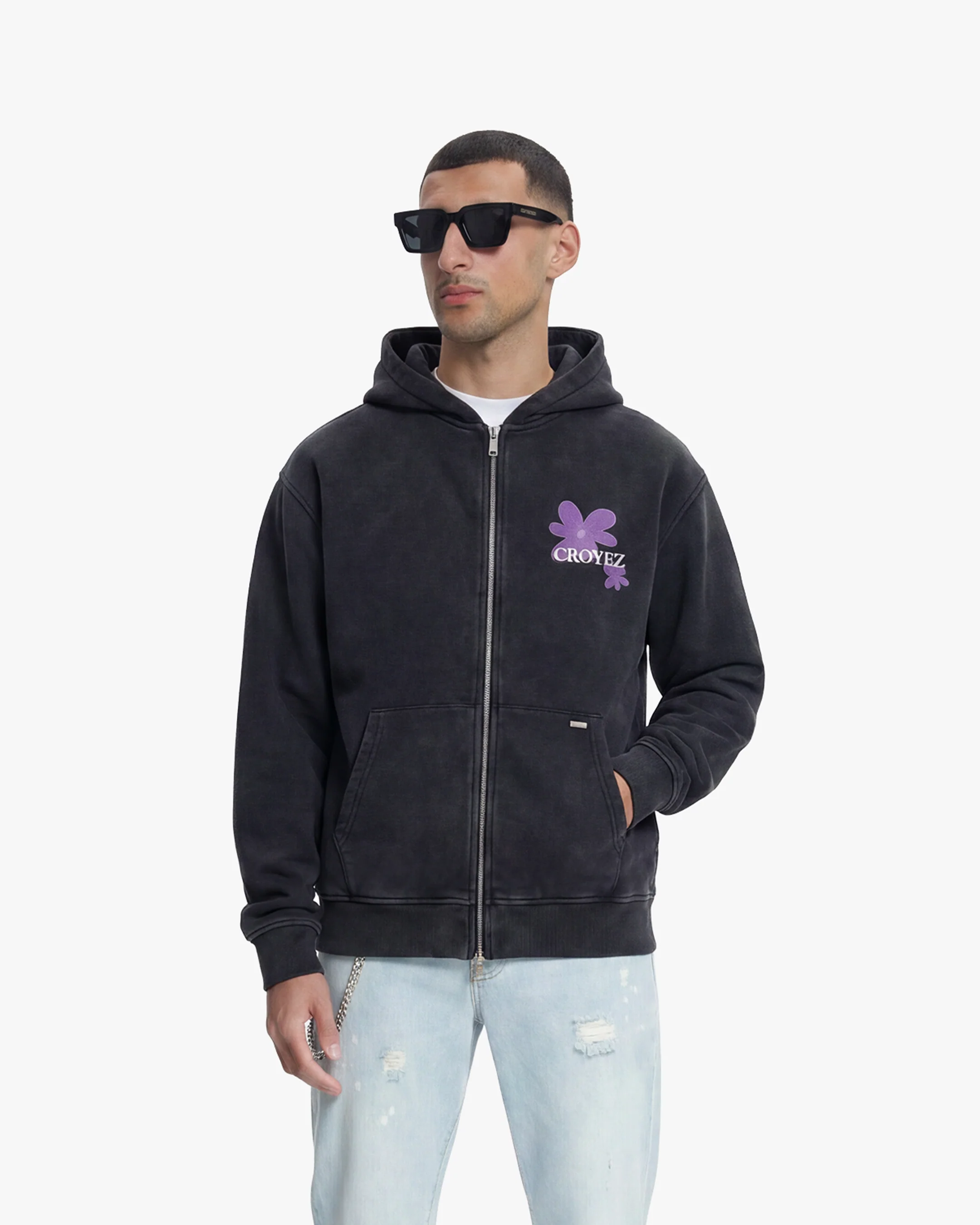 Croyez Botanique Zip Hoodie | Acid Wash/Dark Purple - Image 3