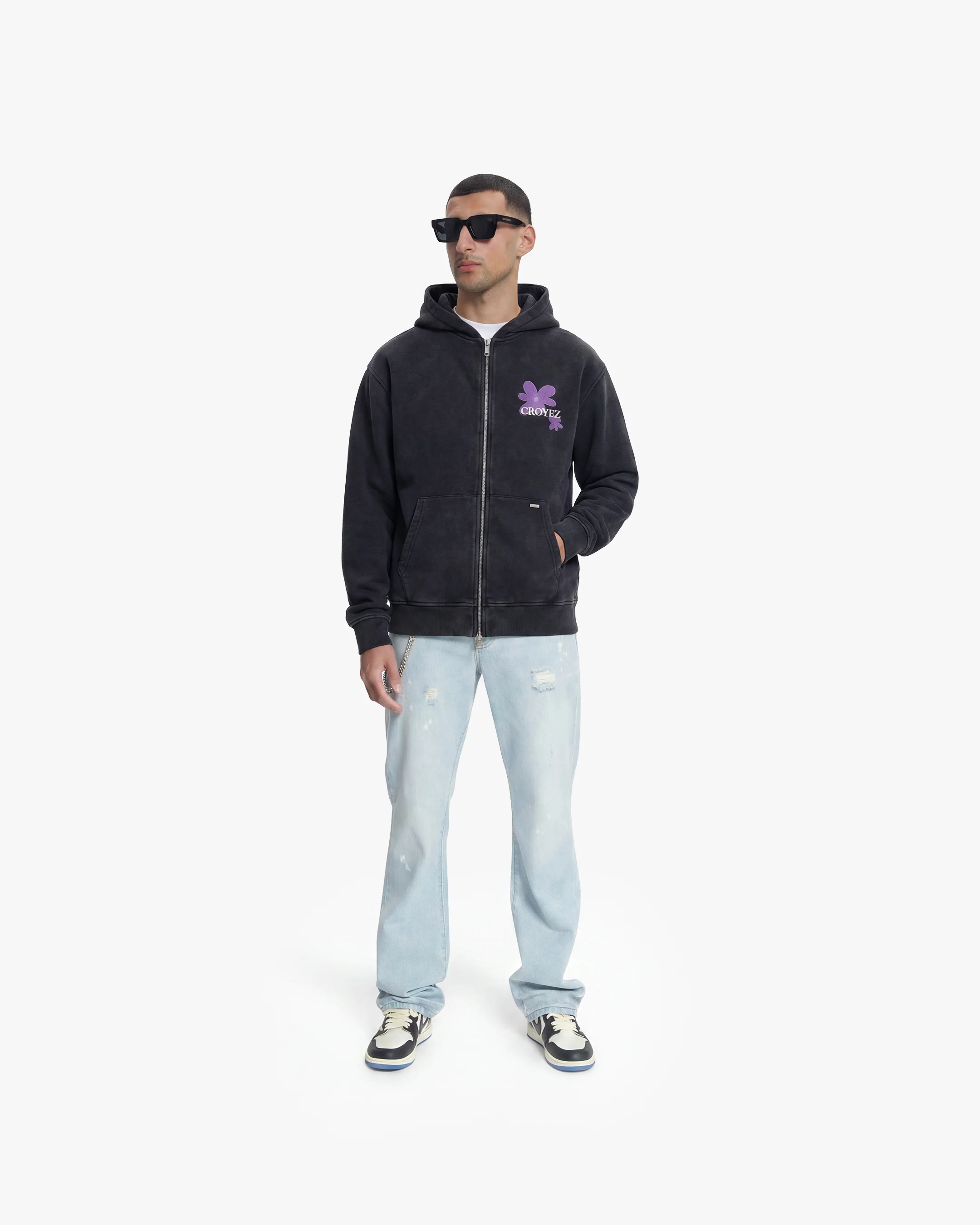 Croyez Botanique Zip Hoodie | Acid Wash/Dark Purple - Image 5
