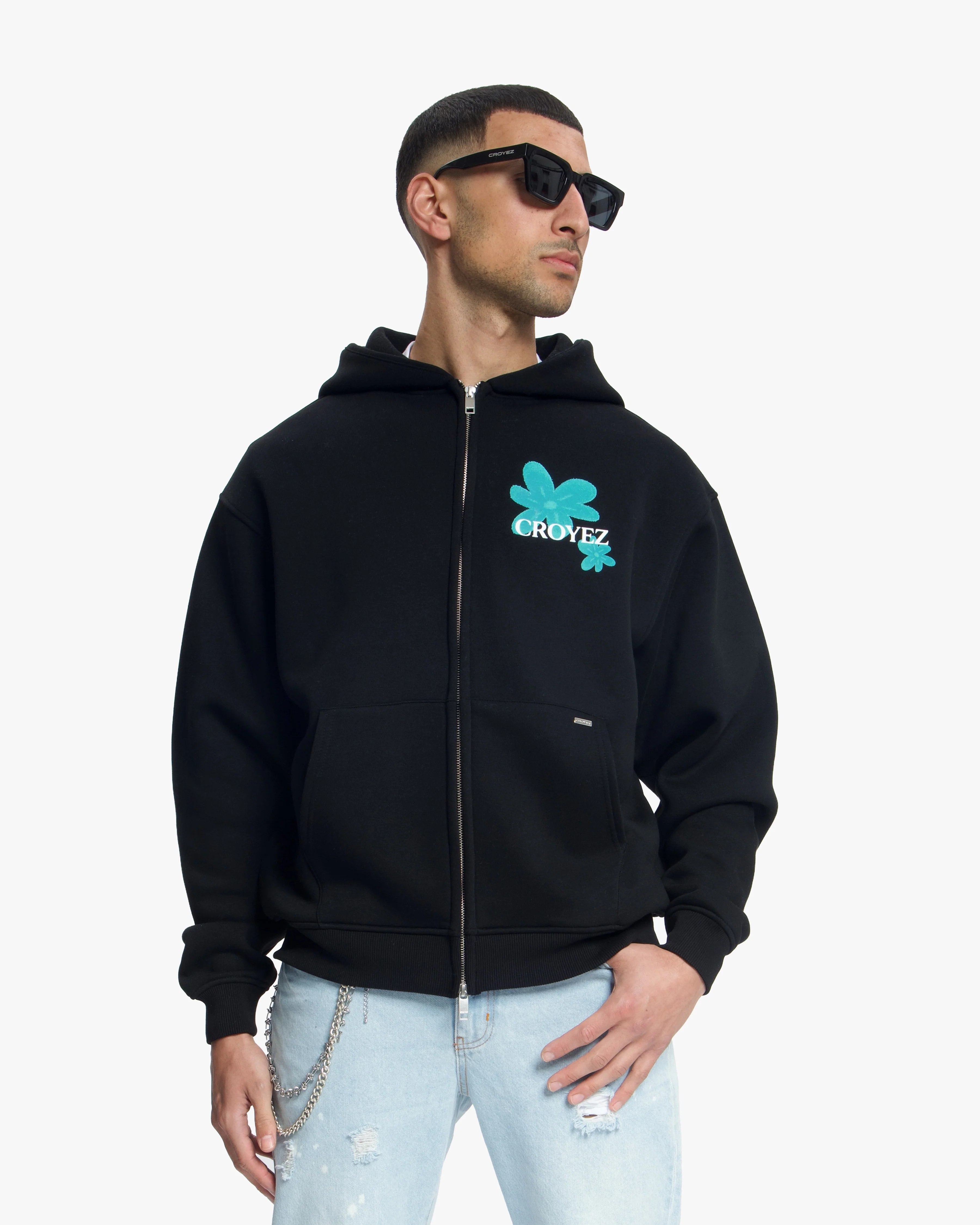 Croyez Botanique Zip Hoodie | Black/Dark Teal - Image 3