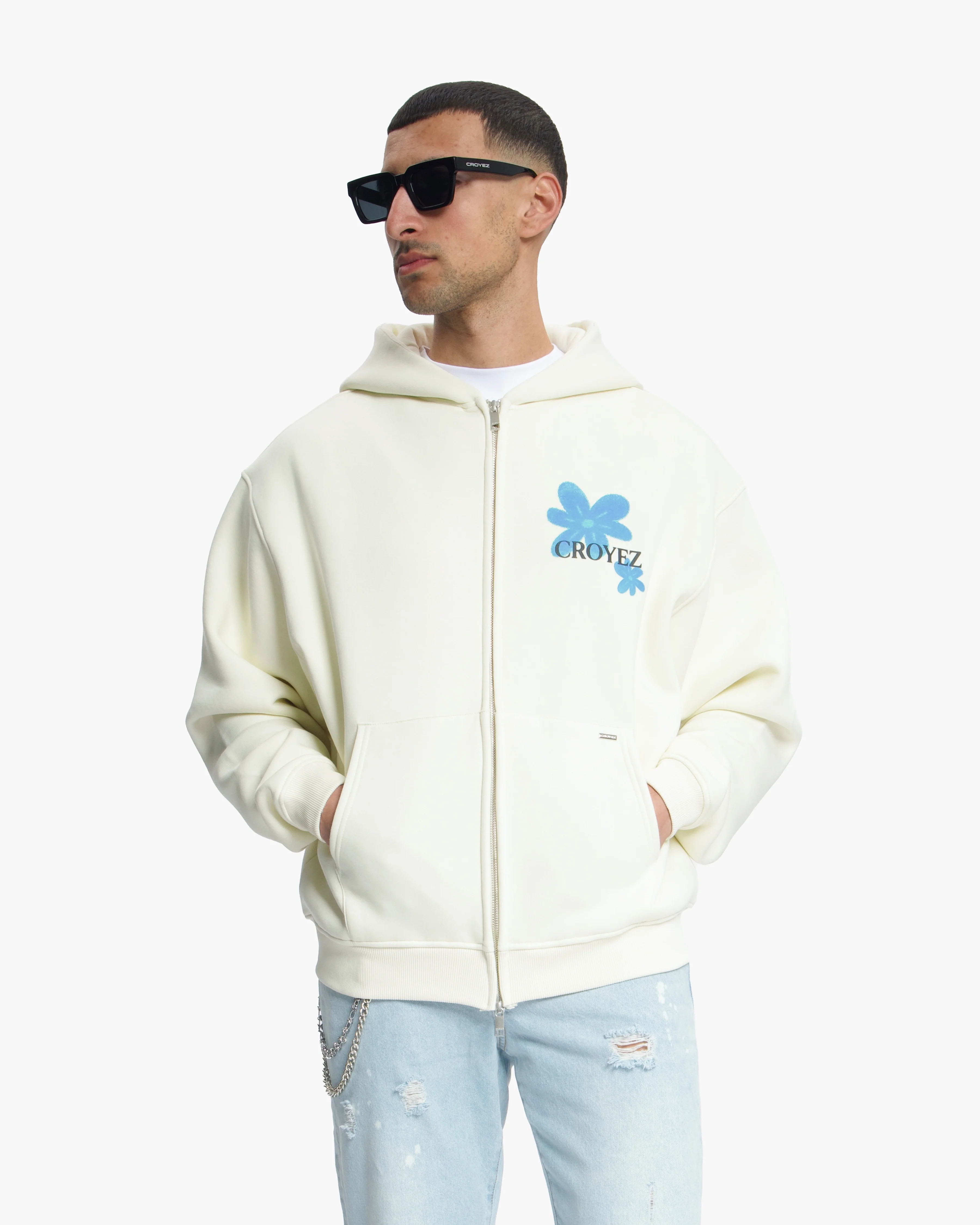 Croyez Botanique Zip Hoodie | Off-White/Tiffany Blue - Image 3