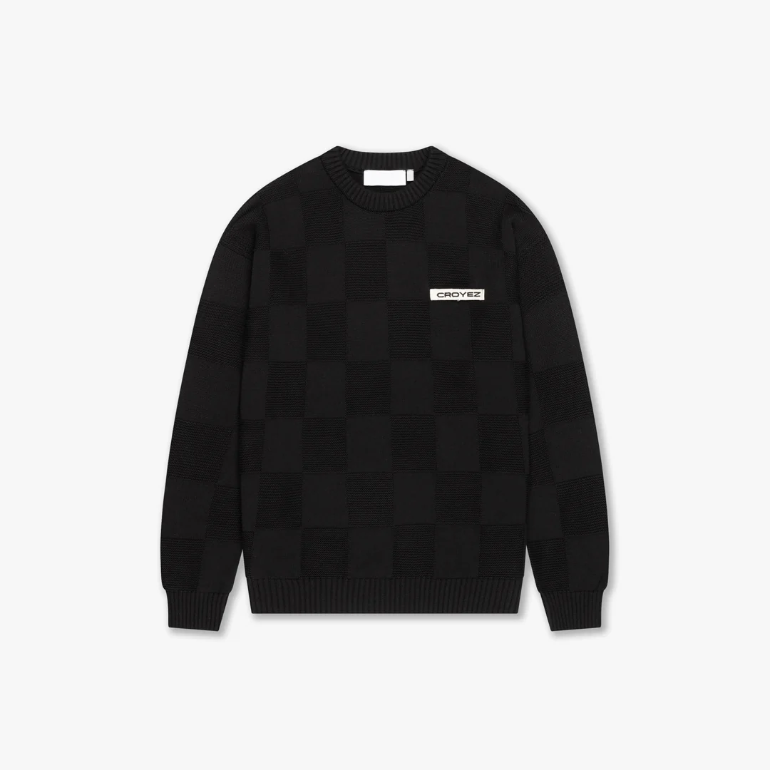 CROYEZ CHECKERBOARD KNIT SWEATER | BLACK