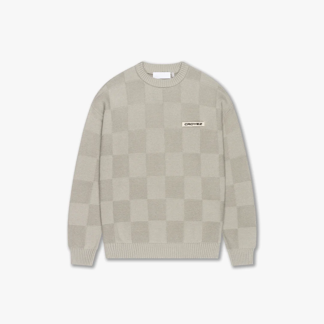 CROYEZ CHECKERBOARD KNIT SWEATER | GREY