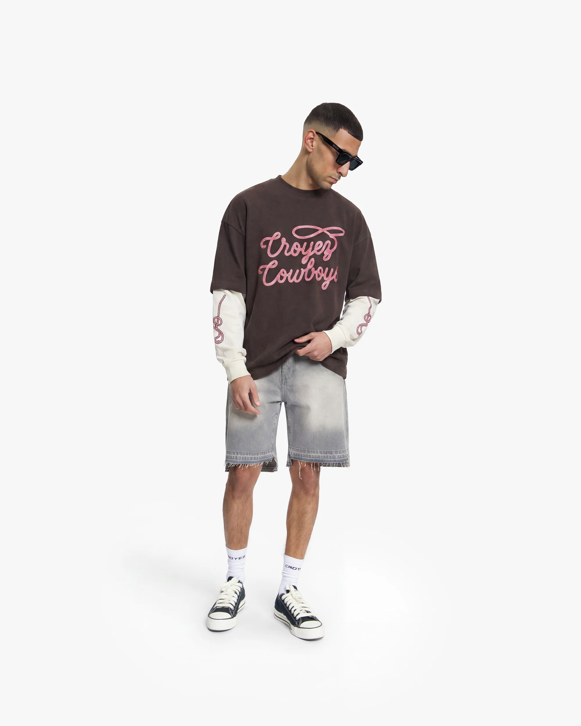 Croyez Cowboys Double Sleeve T-Shirt | Washed Brown - Image 5