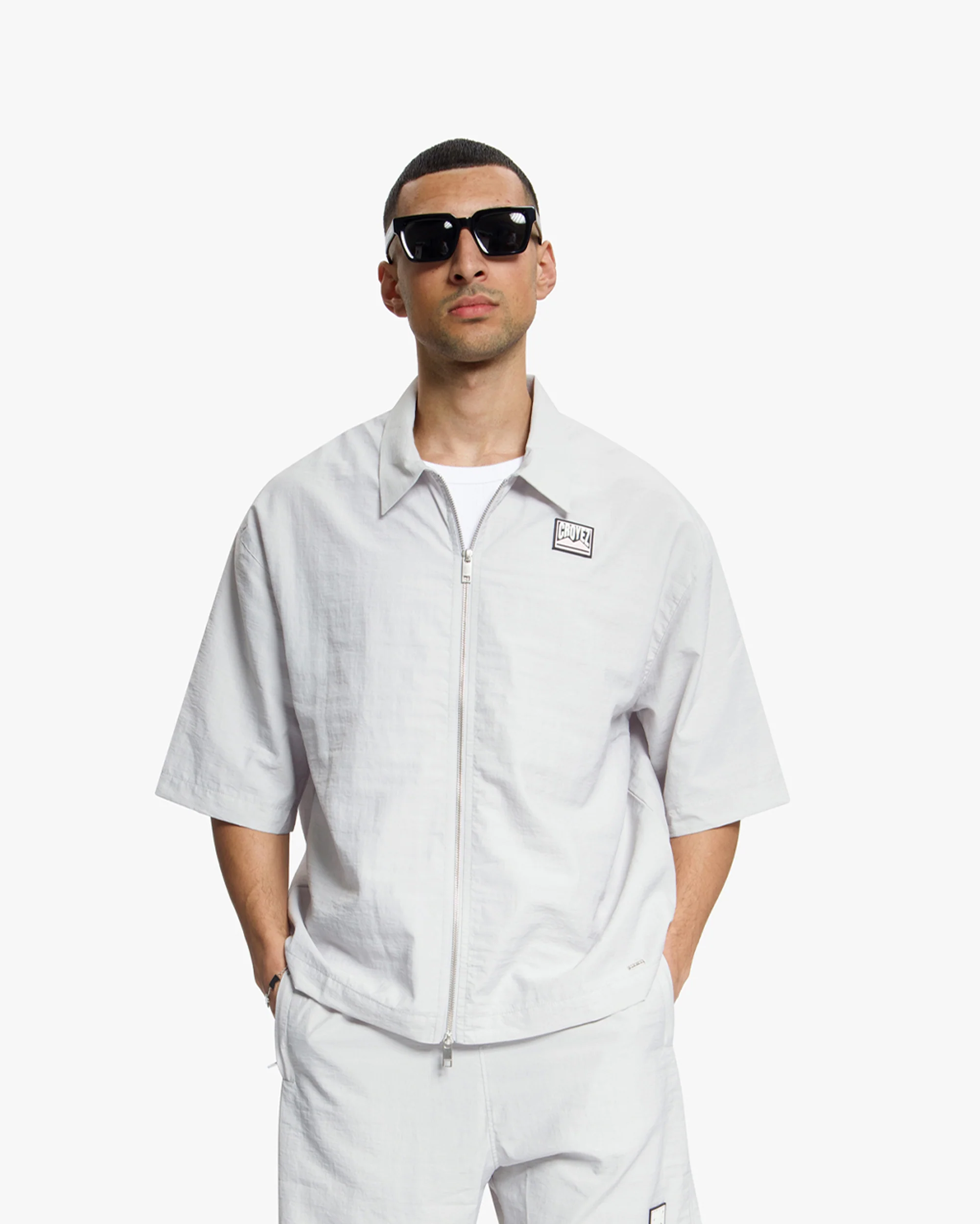 Croyez Crinkle Patch Shirt | Light Grey - Image 3