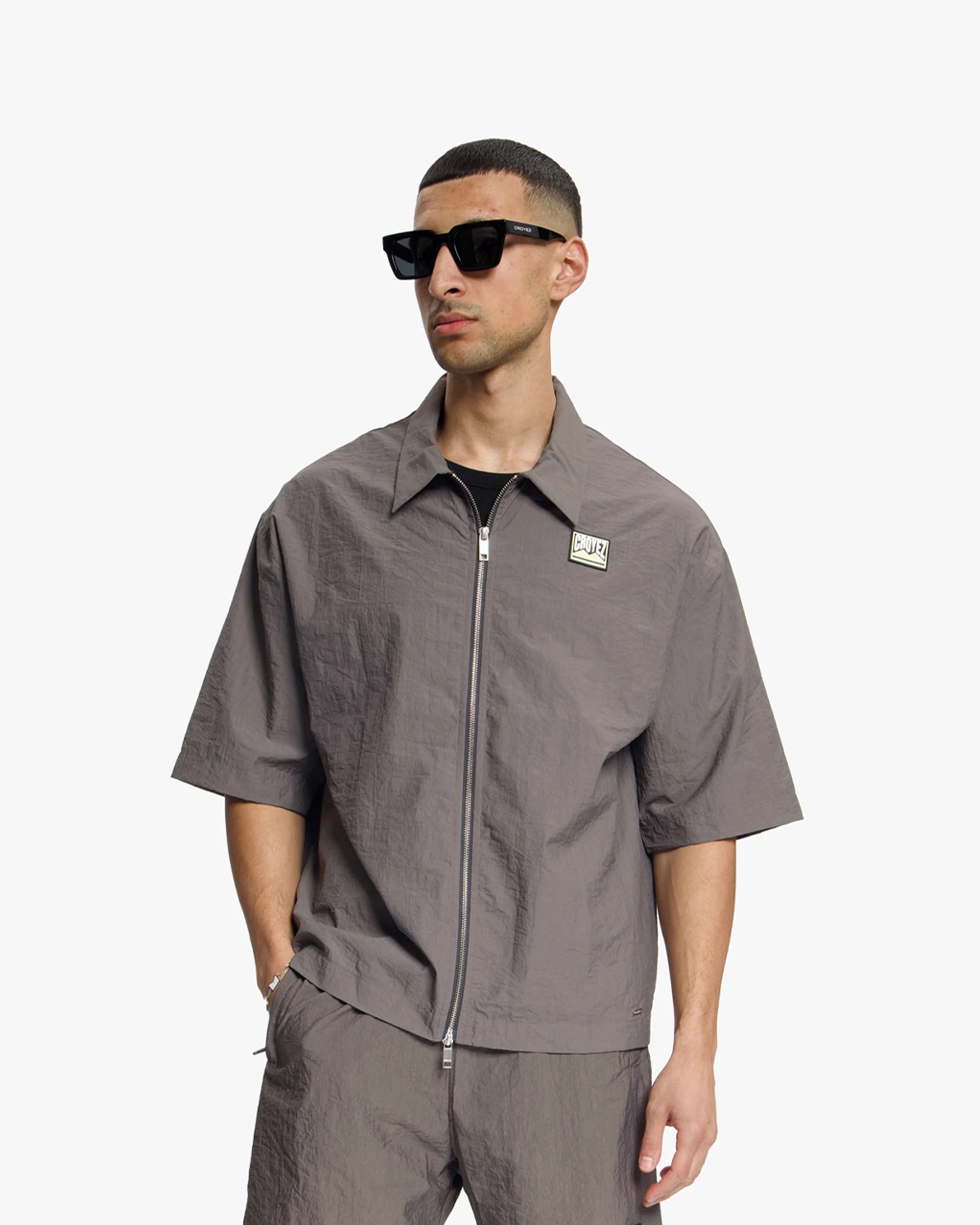 Croyez Crinkle Patch Shirt | Washed Brown - Image 3