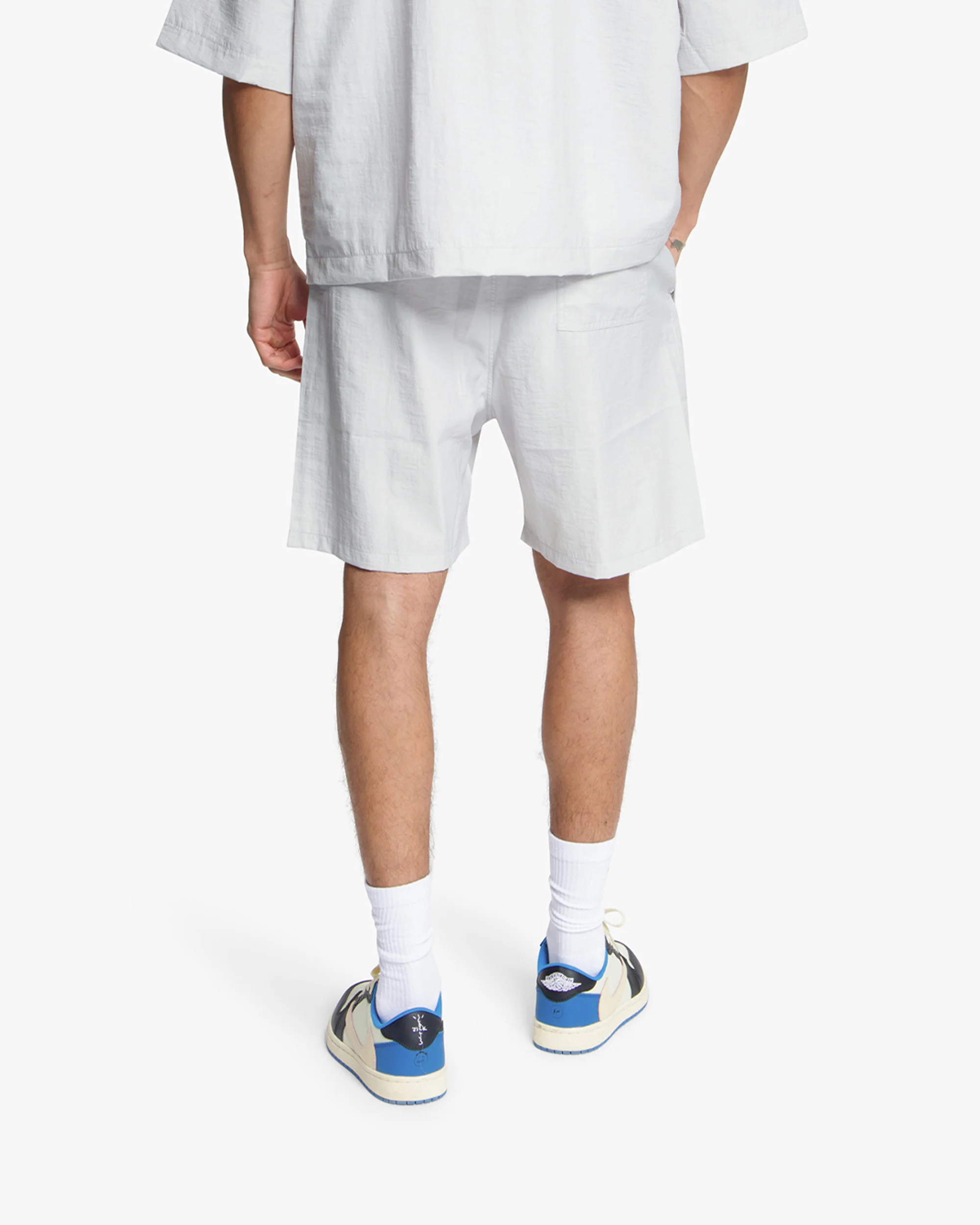 Croyez Crinkle Patch Shorts | Light Grey - Image 4