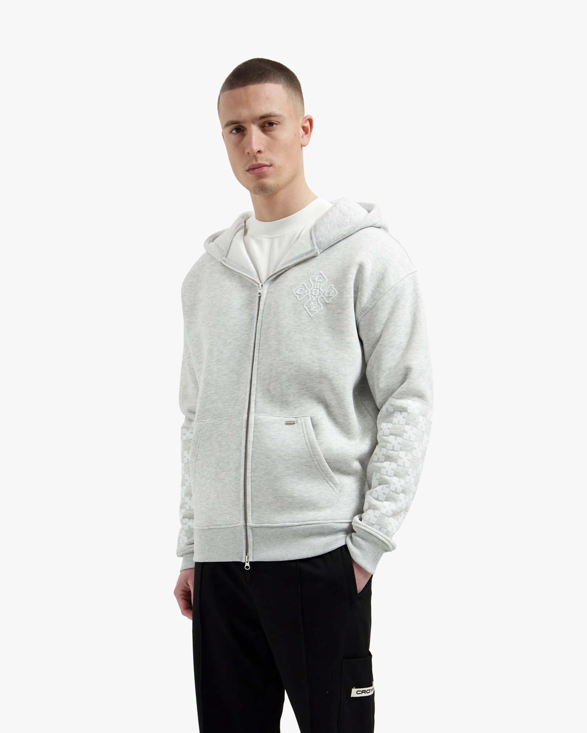Croyez Cross Zip Hoodie | Grey Melange - Image 3