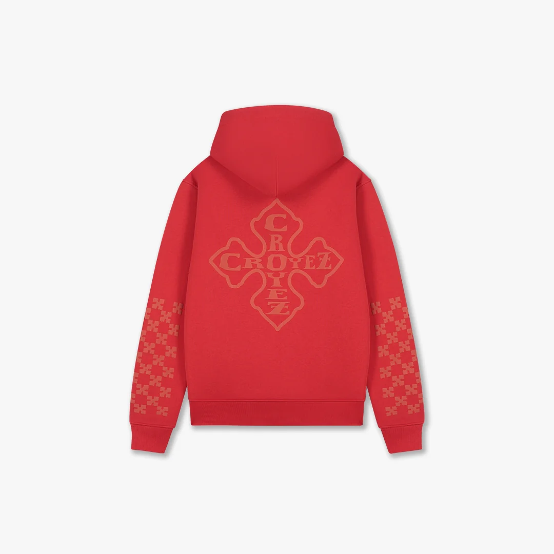 Croyez Cross Zip Hoodie | Red - Image 2