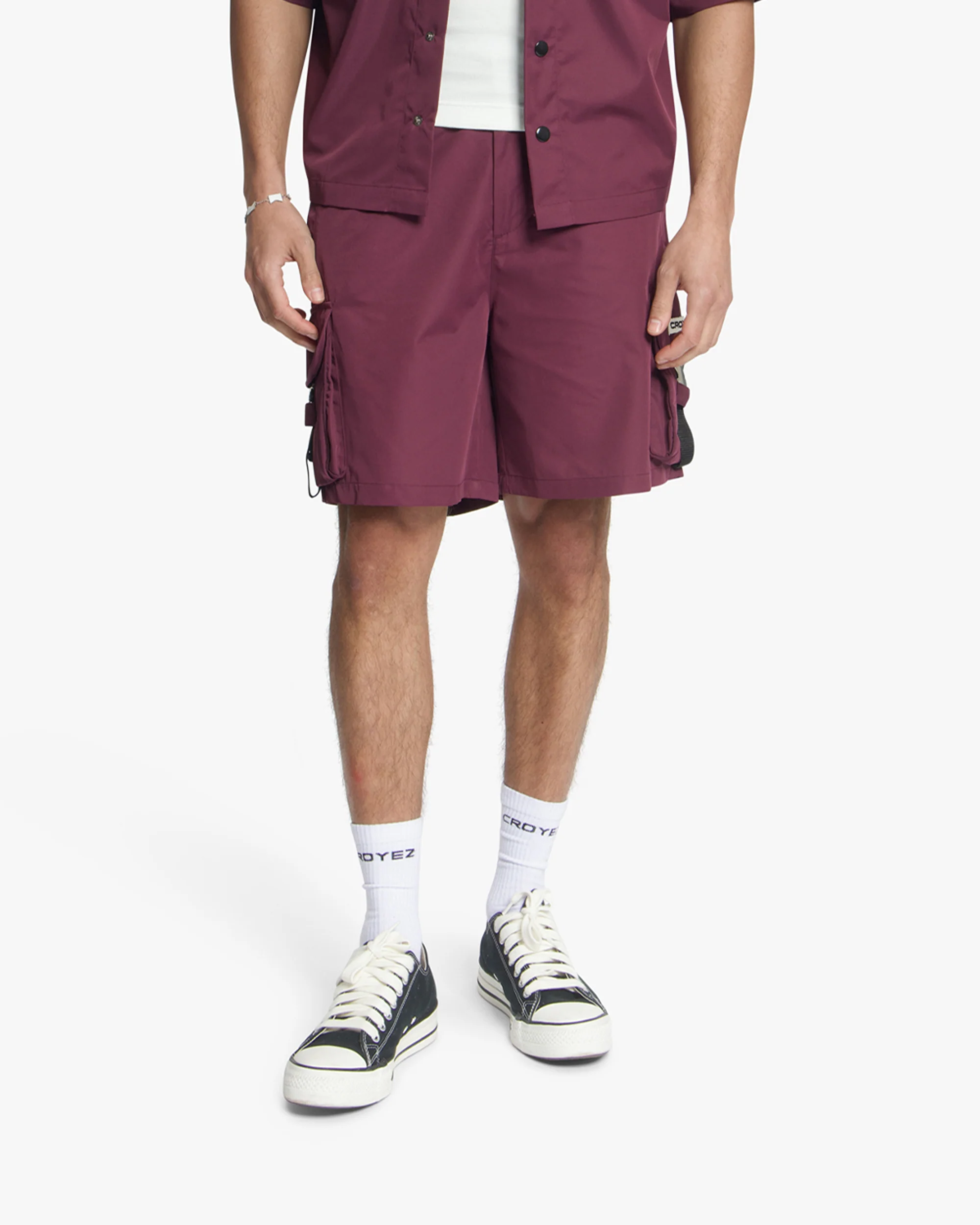 Croyez Etiquette Nylon Shorts | Burgundy - Image 3