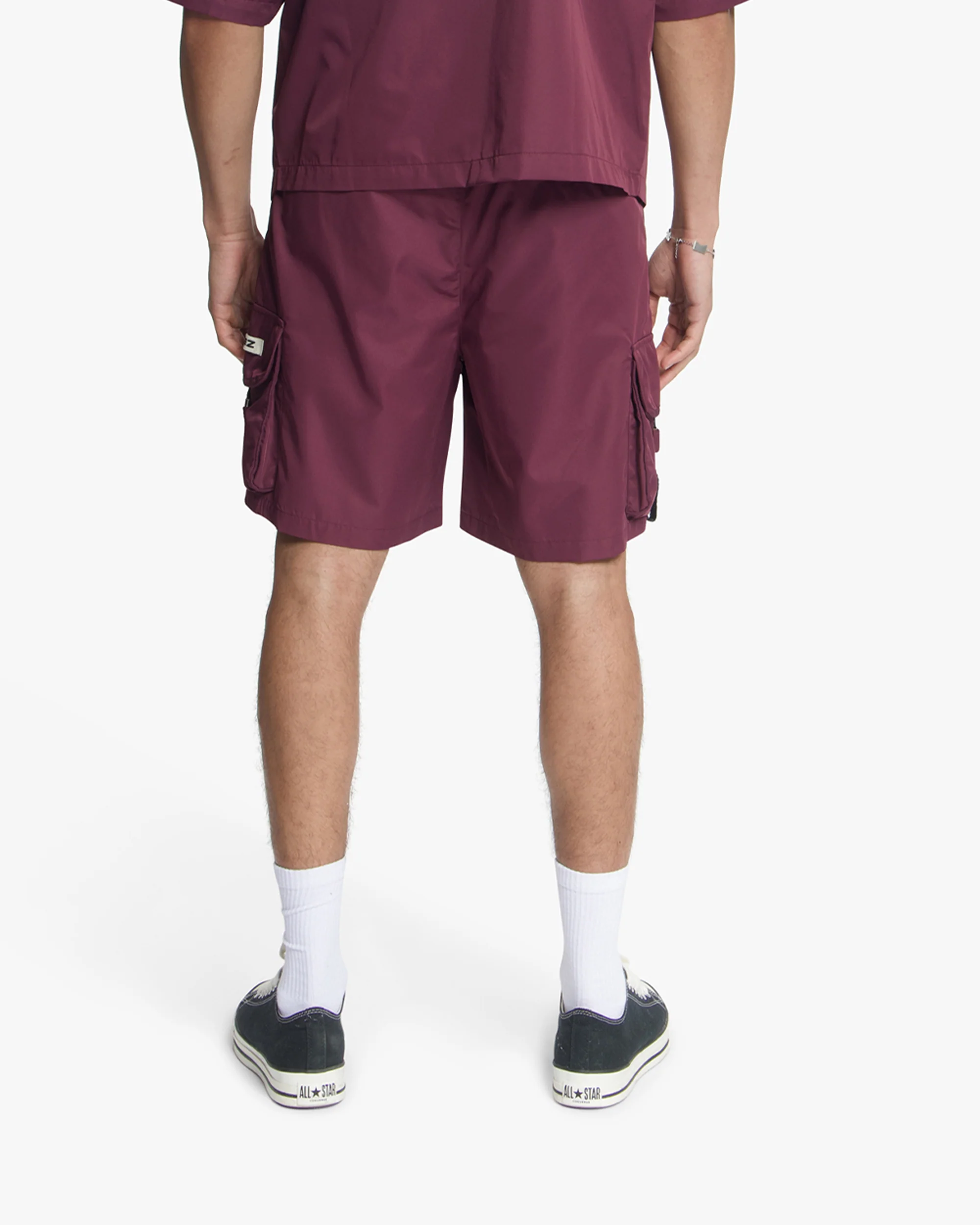 Croyez Etiquette Nylon Shorts | Burgundy - Image 4