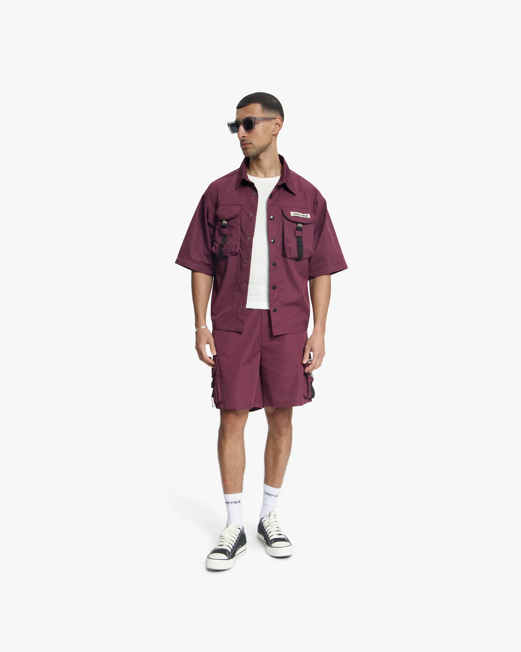 Croyez Etiquette Nylon Shorts | Burgundy - Image 5