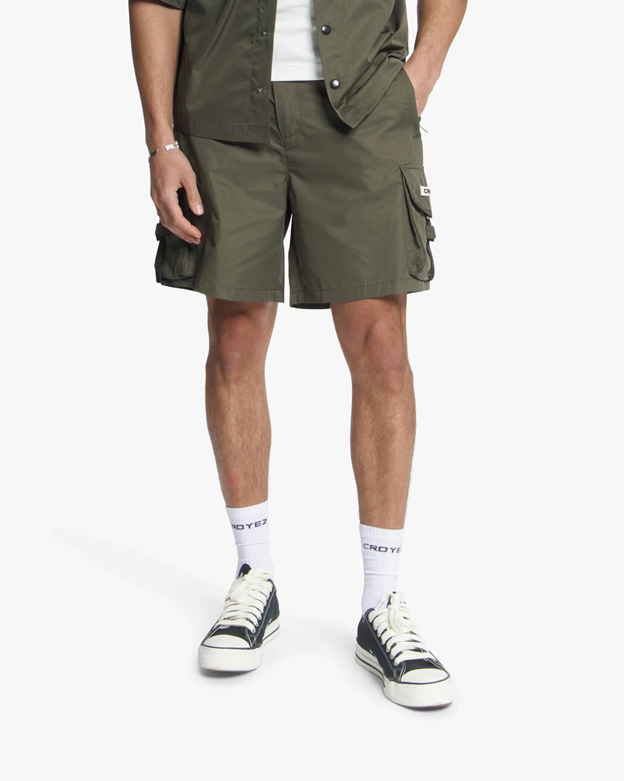 Croyez Etiquette Nylon Shorts | Dusty Olive - Image 3