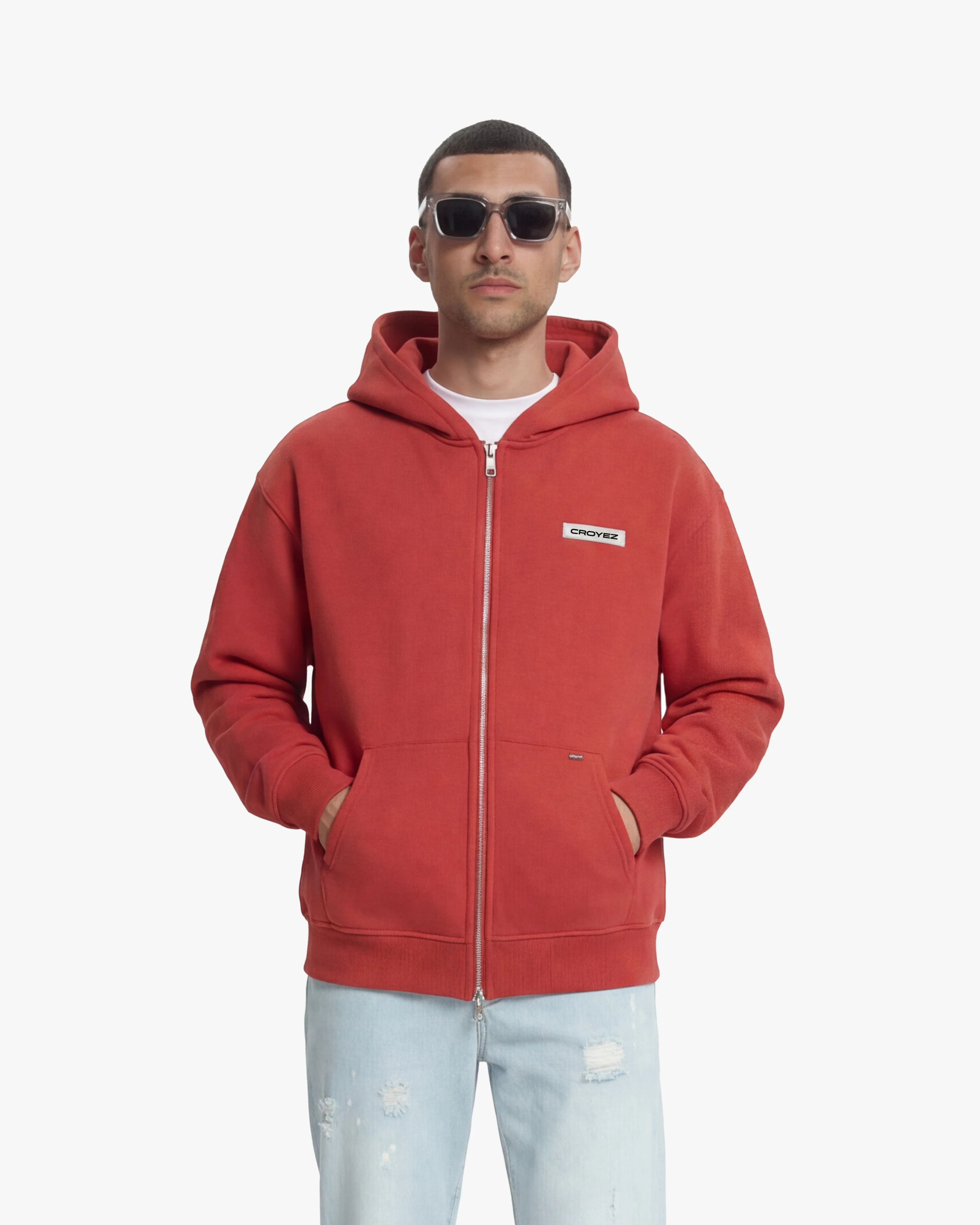 Croyez Etiquette Zip Hoodie | Red - Image 3