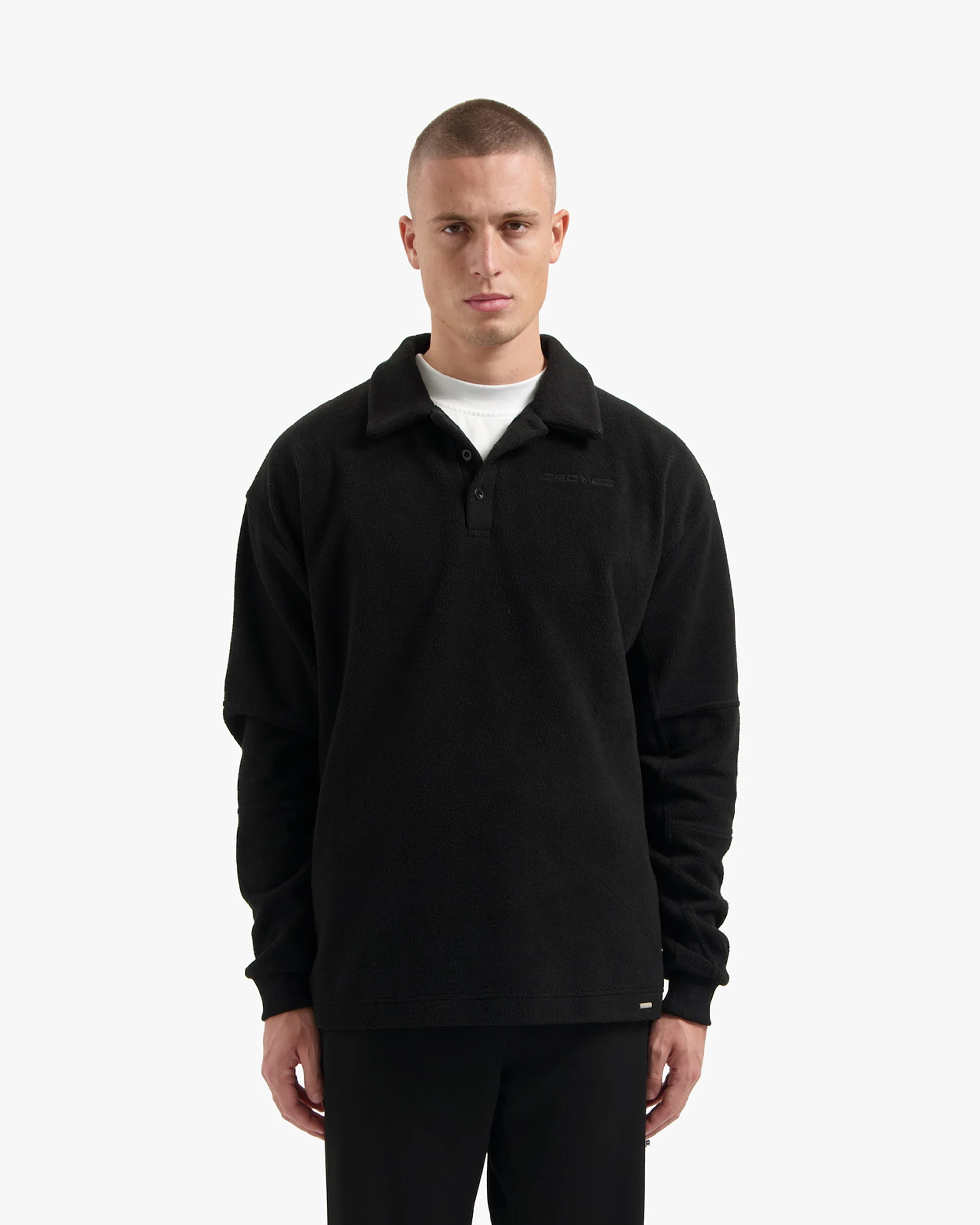 CROYEZ FLEECE POLO SWEATER | BLACK - Image 3