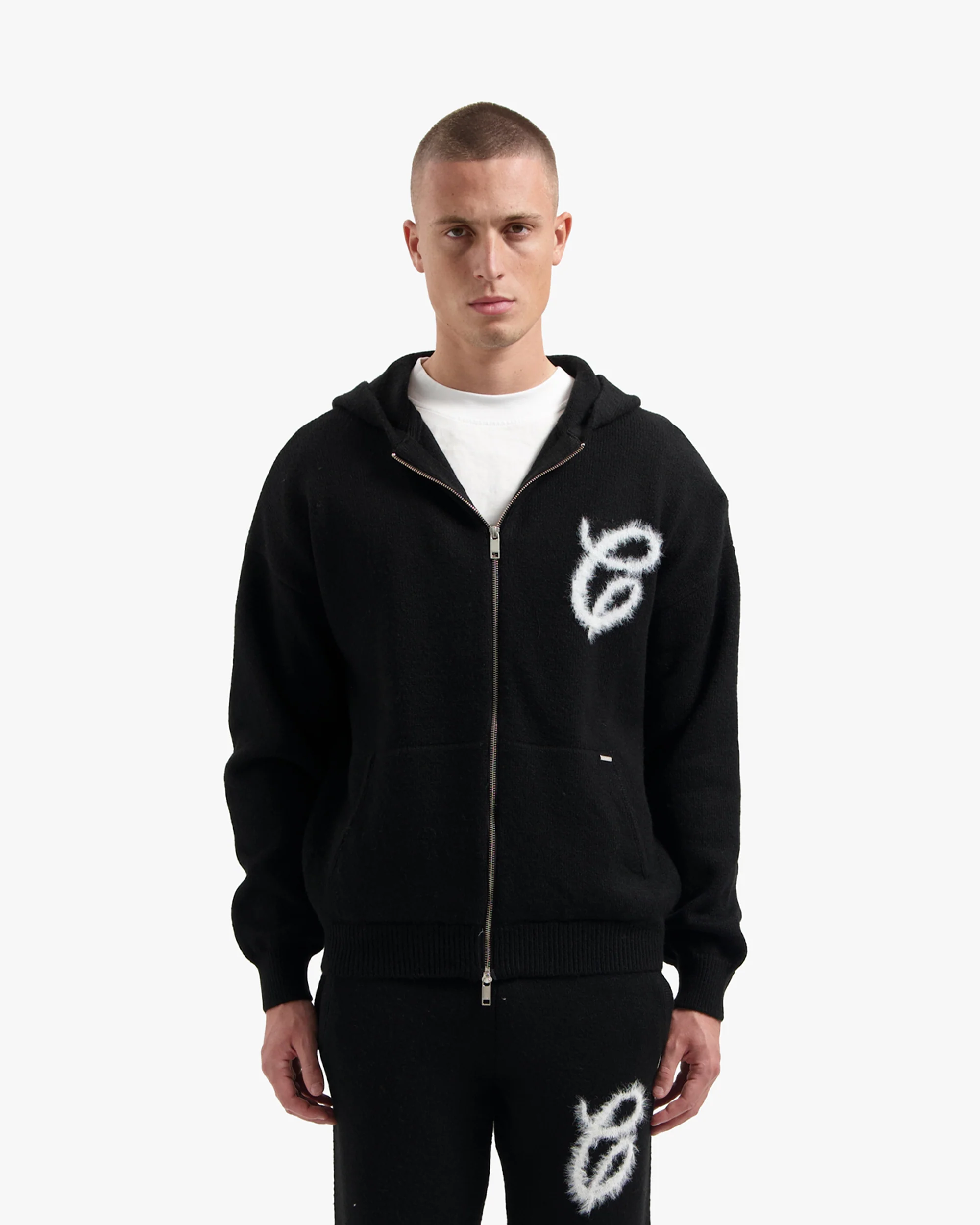 CROYEZ FLUFFY ESSENCE KNIT ZIP-HOODIE | BLACK - Image 3