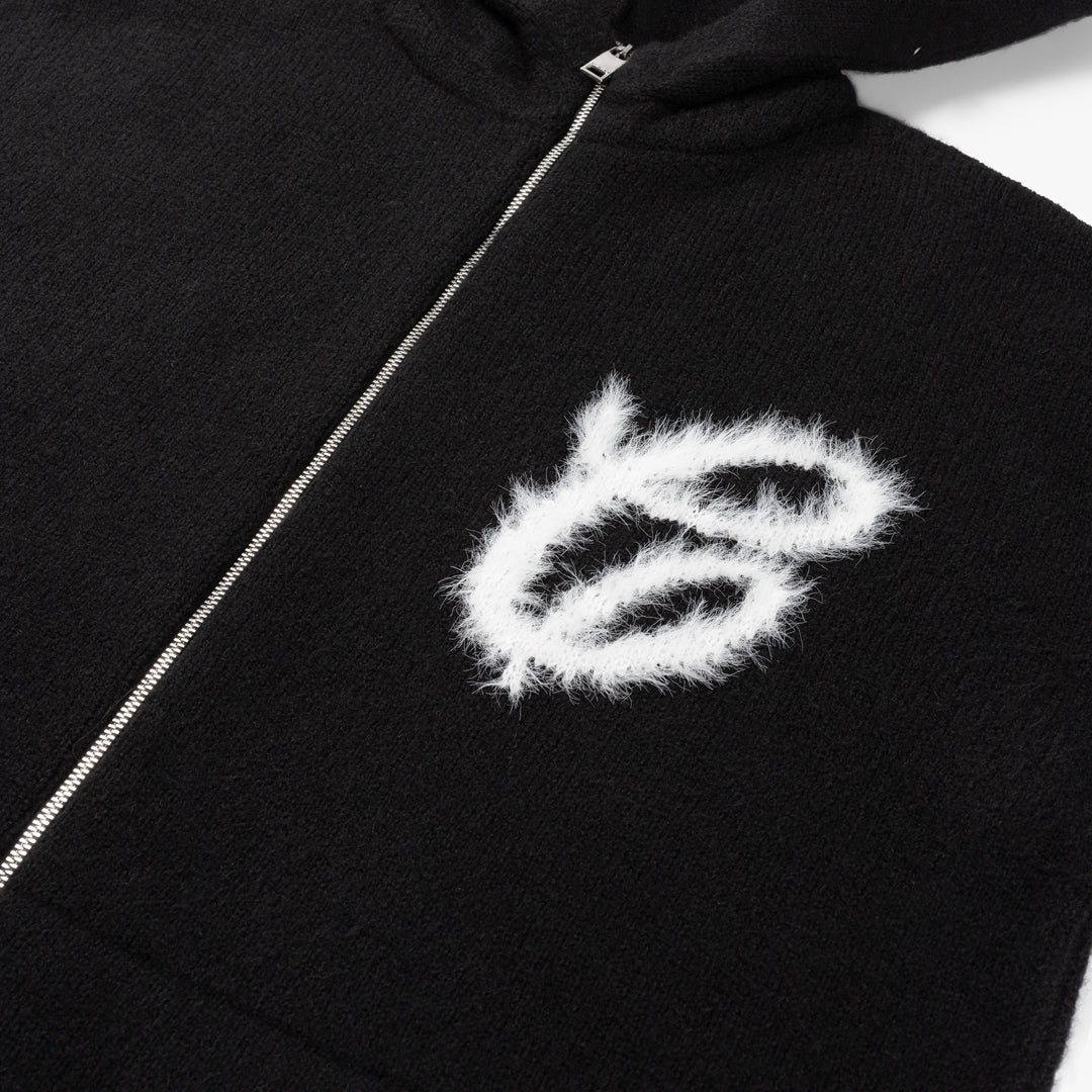 CROYEZ FLUFFY ESSENCE KNIT ZIP-HOODIE | BLACK - Image 7