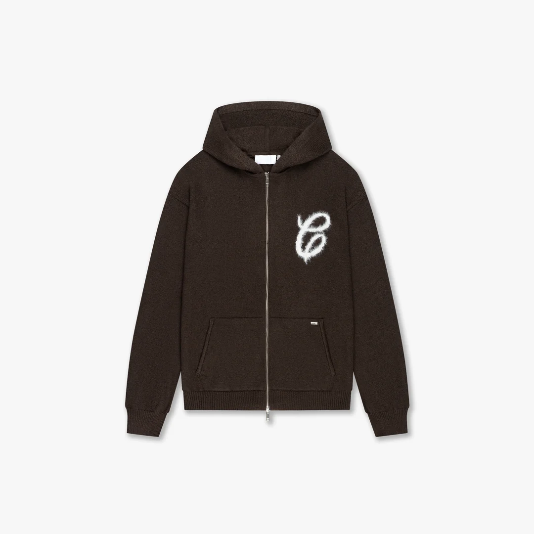 CROYEZ FLUFFY ESSENCE KNIT ZIP-HOODIE | BROWN
