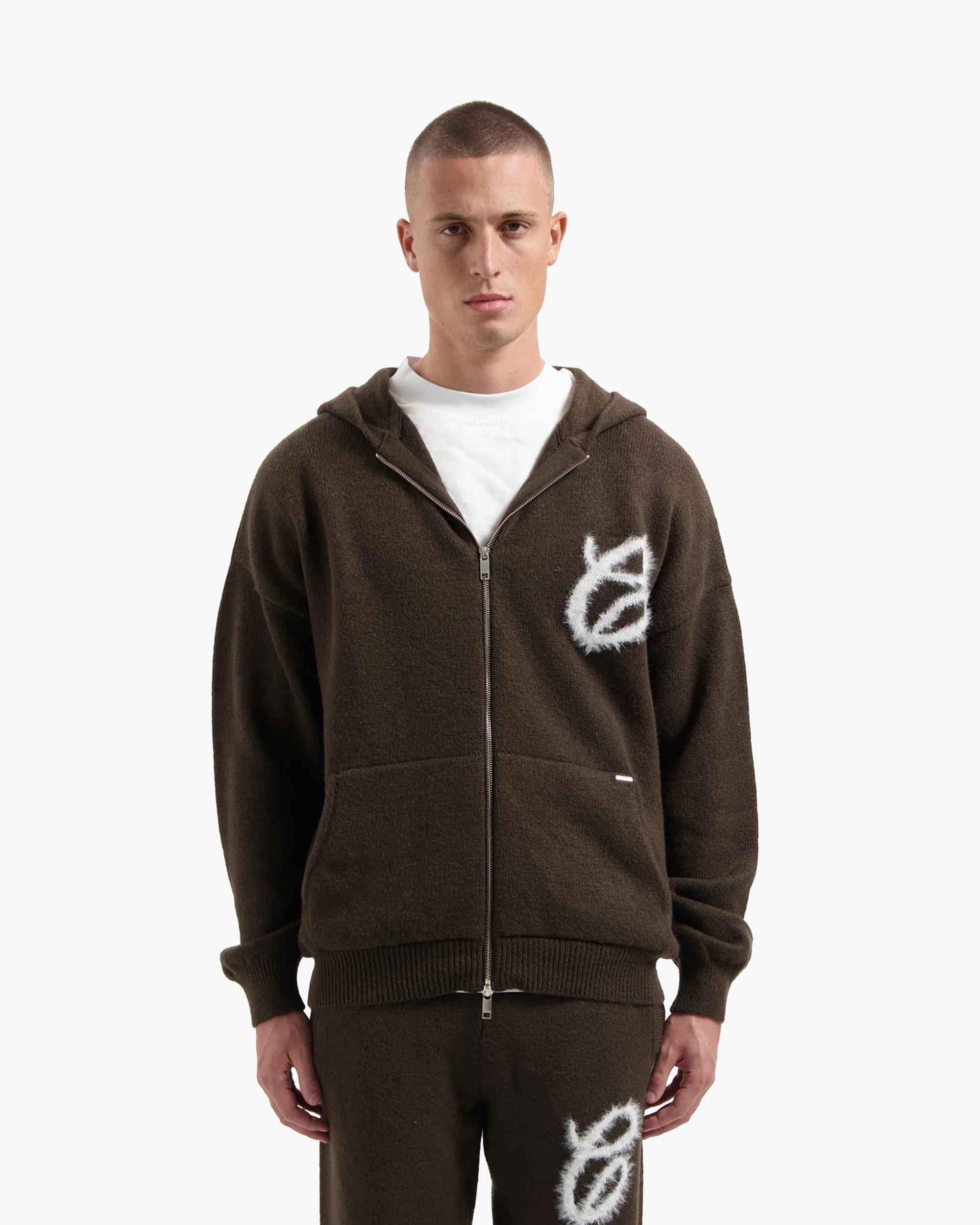 CROYEZ FLUFFY ESSENCE KNIT ZIP-HOODIE | BROWN - Image 3