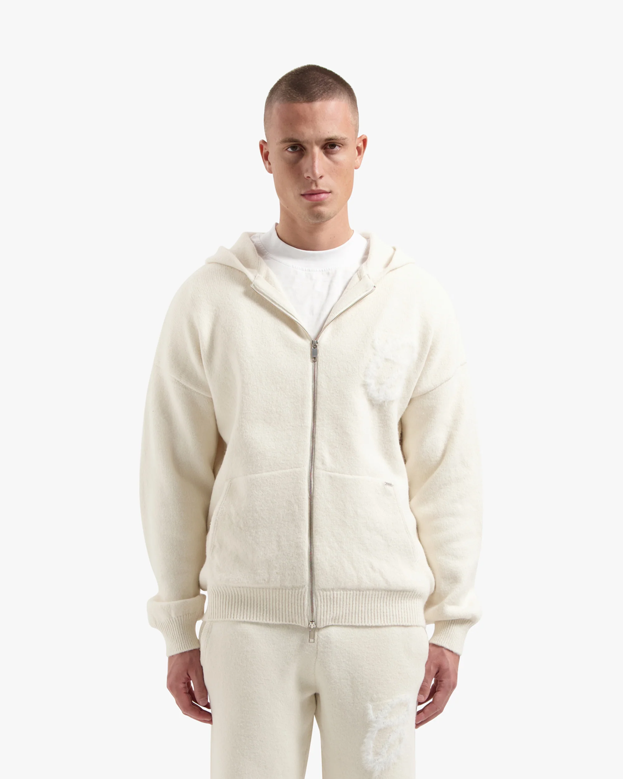 CROYEZ FLUFFY ESSENCE KNIT ZIP-HOODIE | CREAM - Image 3