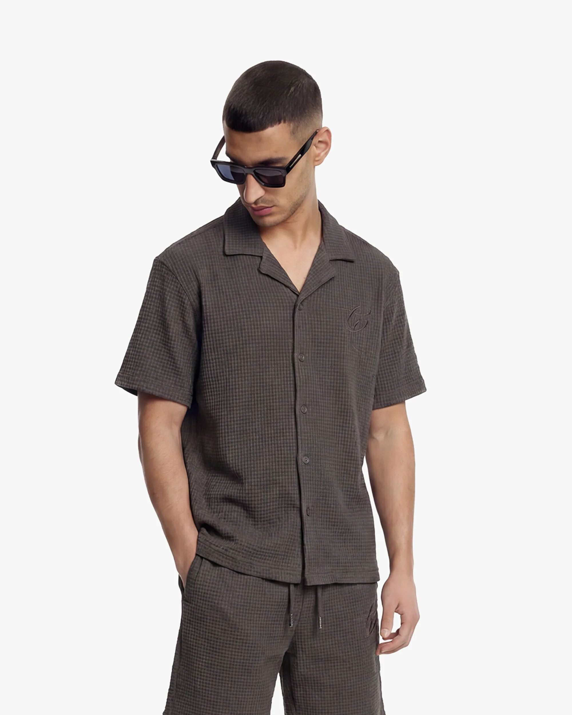 Croyez Initial Waffle Shirt | Washed Brown - Image 3