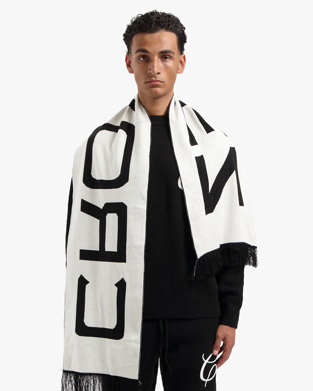CROYEZ JACQUARD LOGO SCARF | BLACK/OFF-WHITE - Image 3