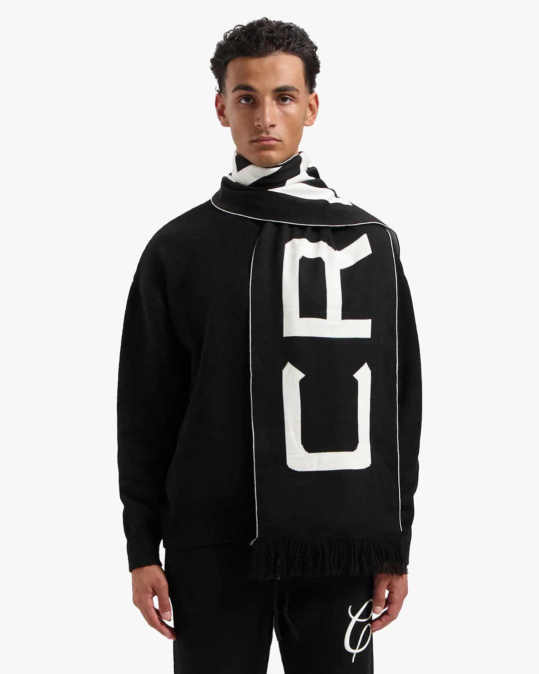 CROYEZ JACQUARD LOGO SCARF | BLACK/OFF-WHITE - Image 4