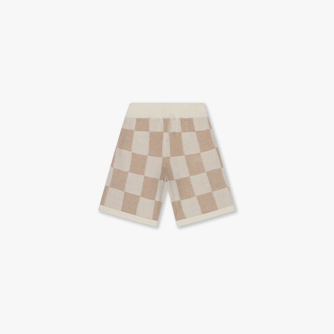 CROYEZ KNITTED CHECKERBOARD SHORTS | OFF-WHITE/BEIGE - Image 2