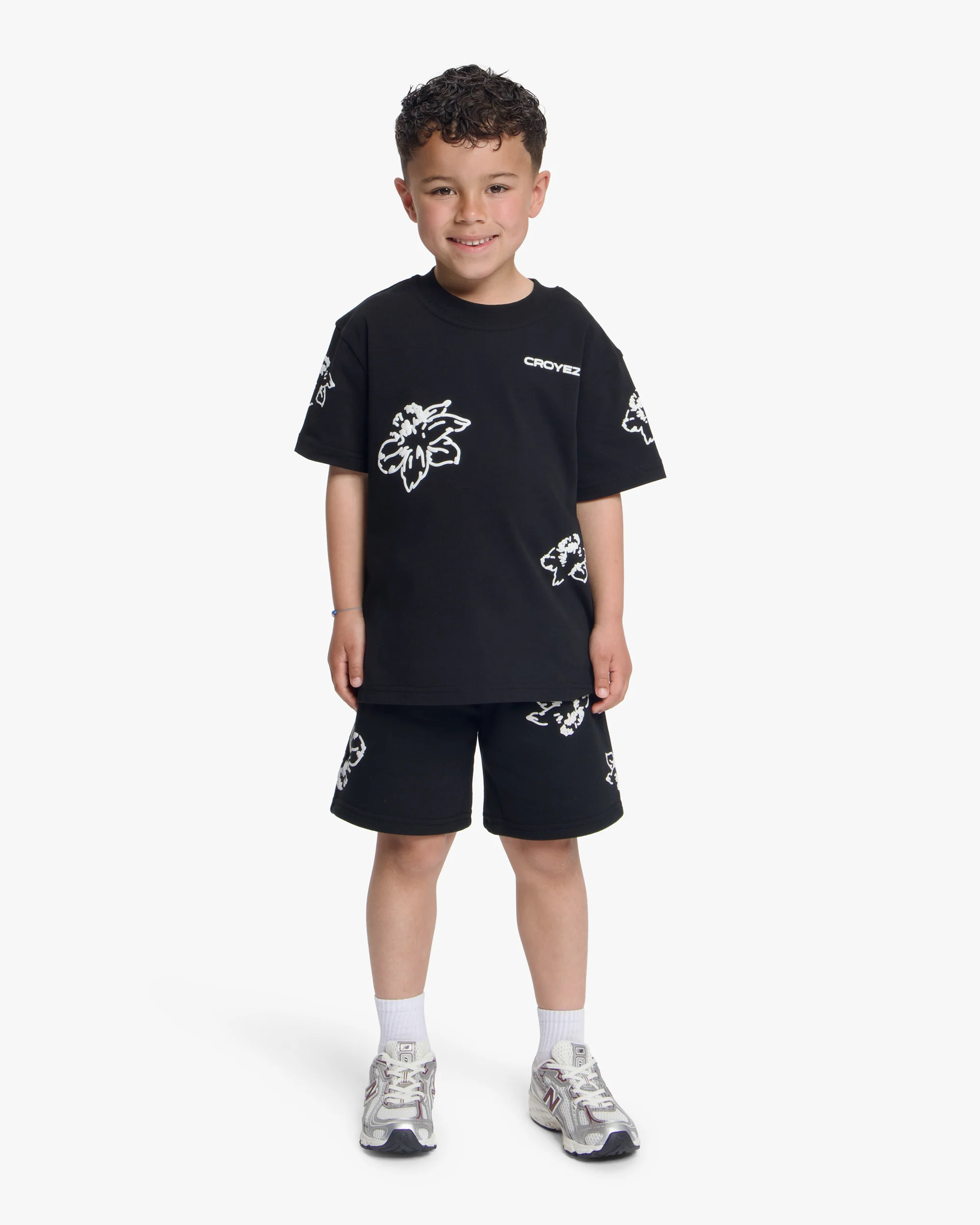 Croyez Mini Initial Flower Shorts | Black/White - Image 3