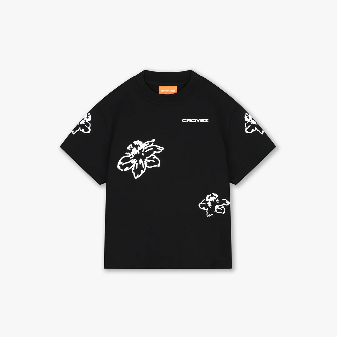 Croyez Mini Initial Flower T-Shirt | Black/White