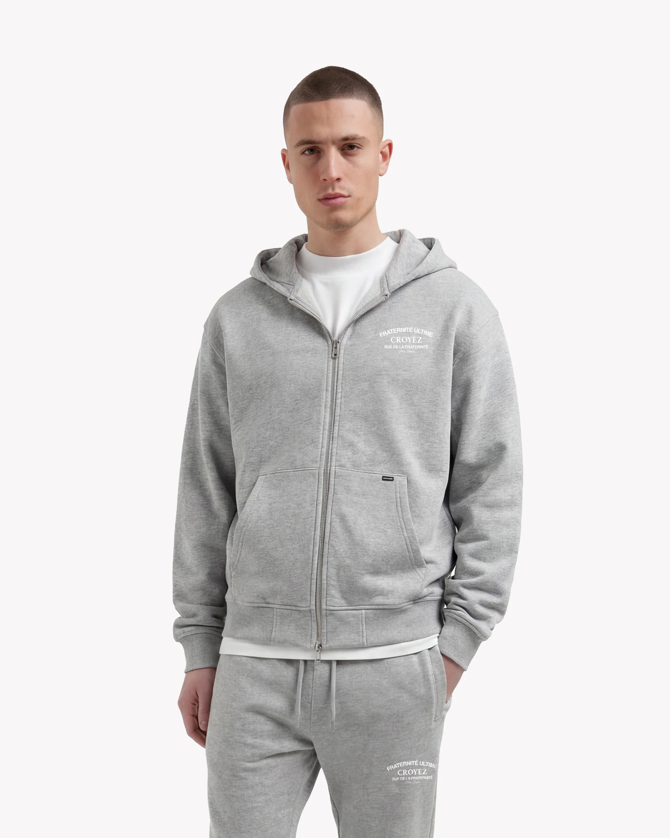 Croyez Original Fraternite Zip Hoodie | Grey Melange - Image 3