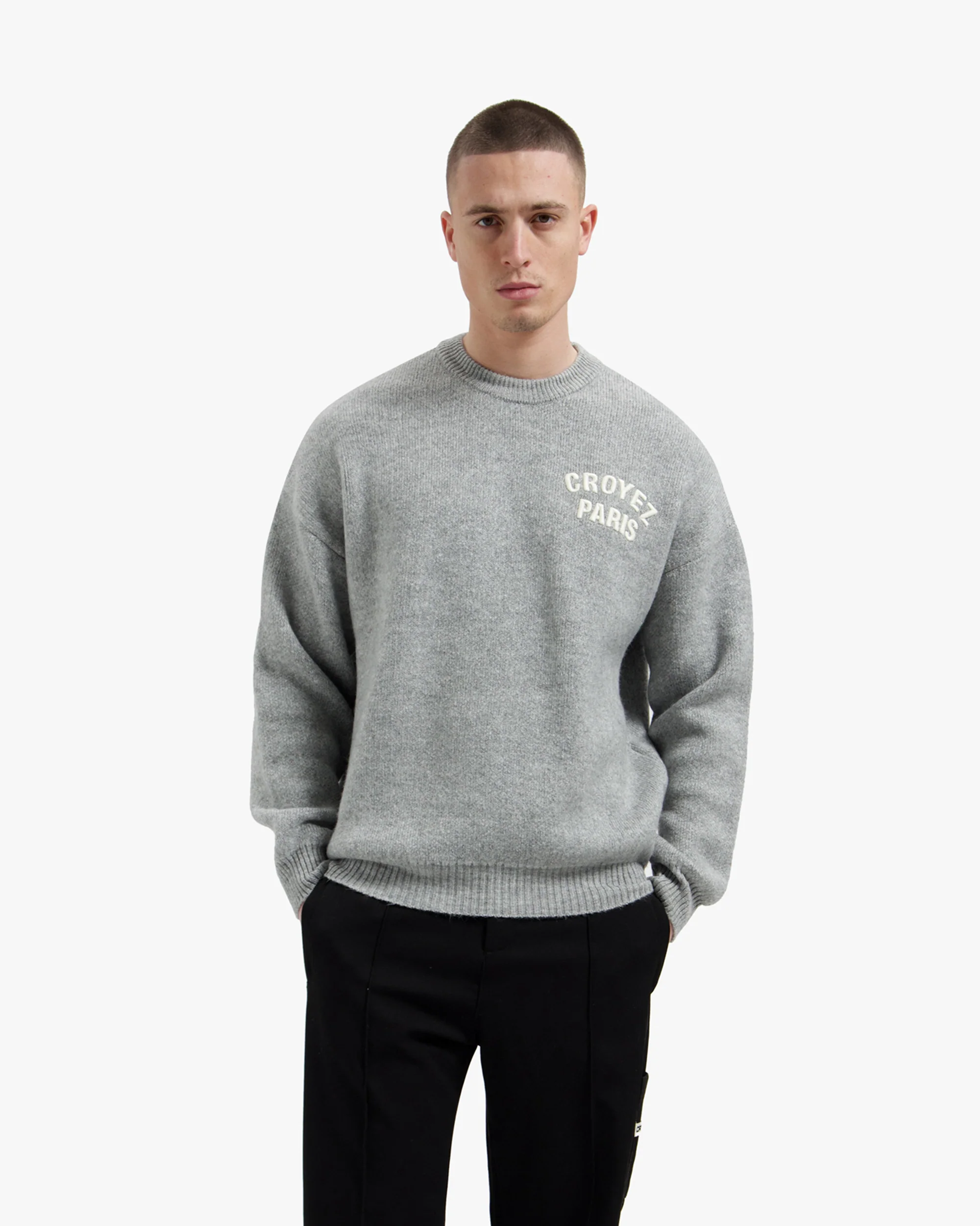 Croyez Paris Knit Sweater | Grey Melange - Image 3