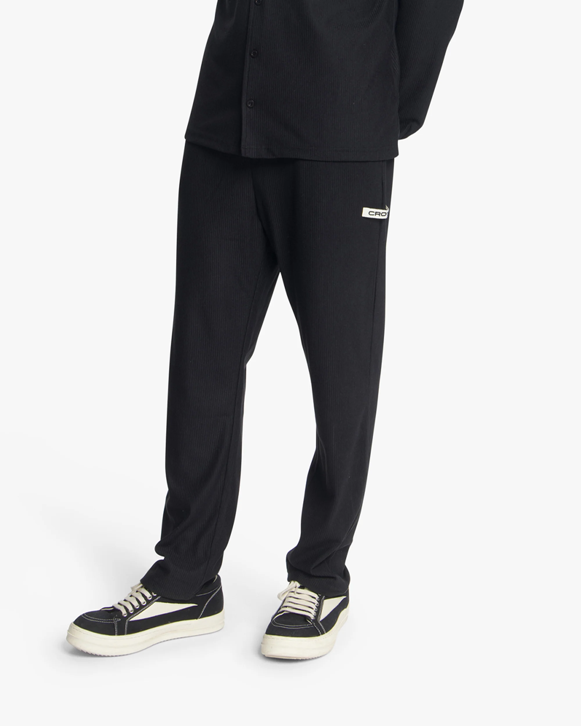 Croyez Plisse Straight Leg Pants | Black - Image 3