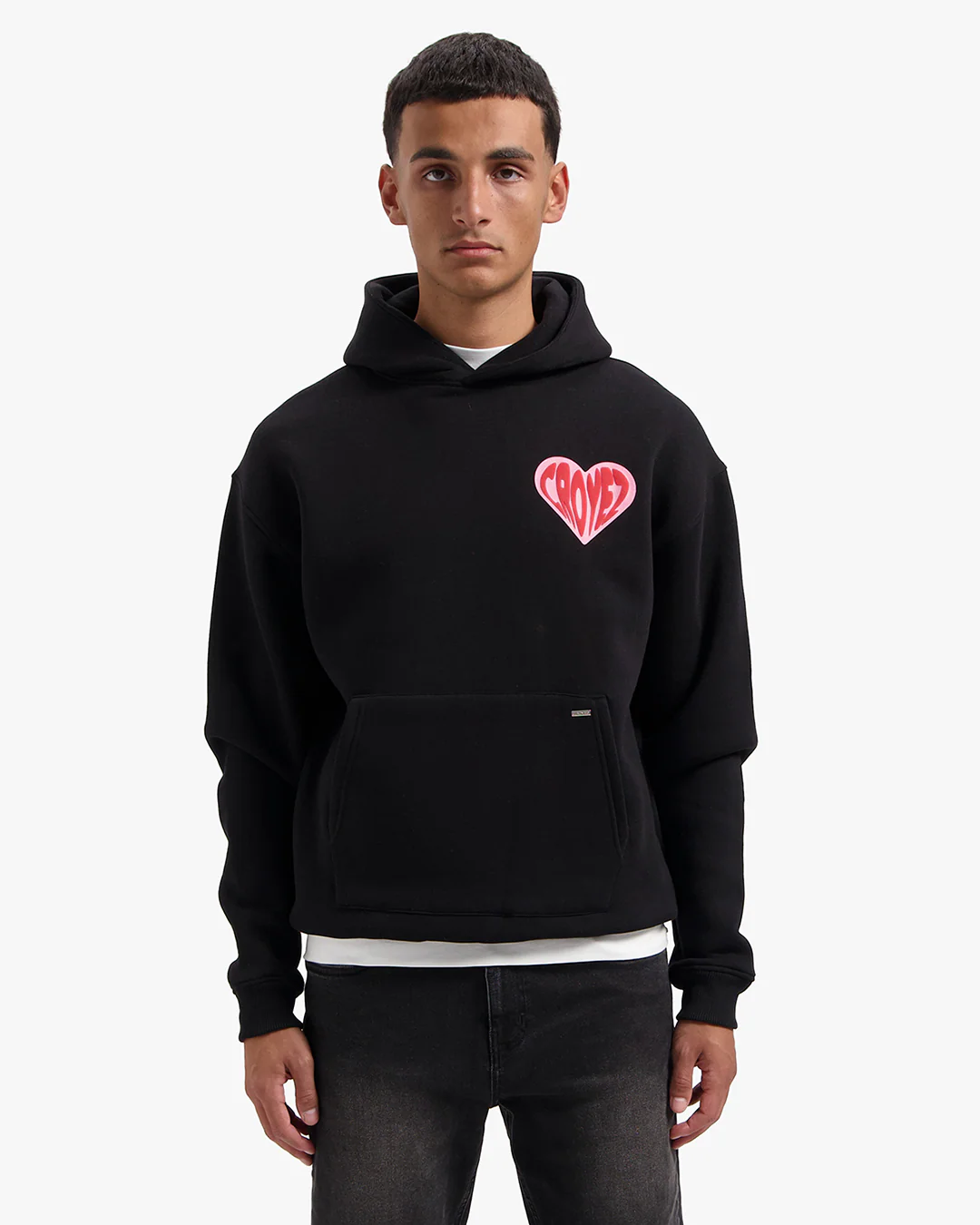 CROYEZ PUFFED HEART HOODIE | BLACK/RED - Image 3