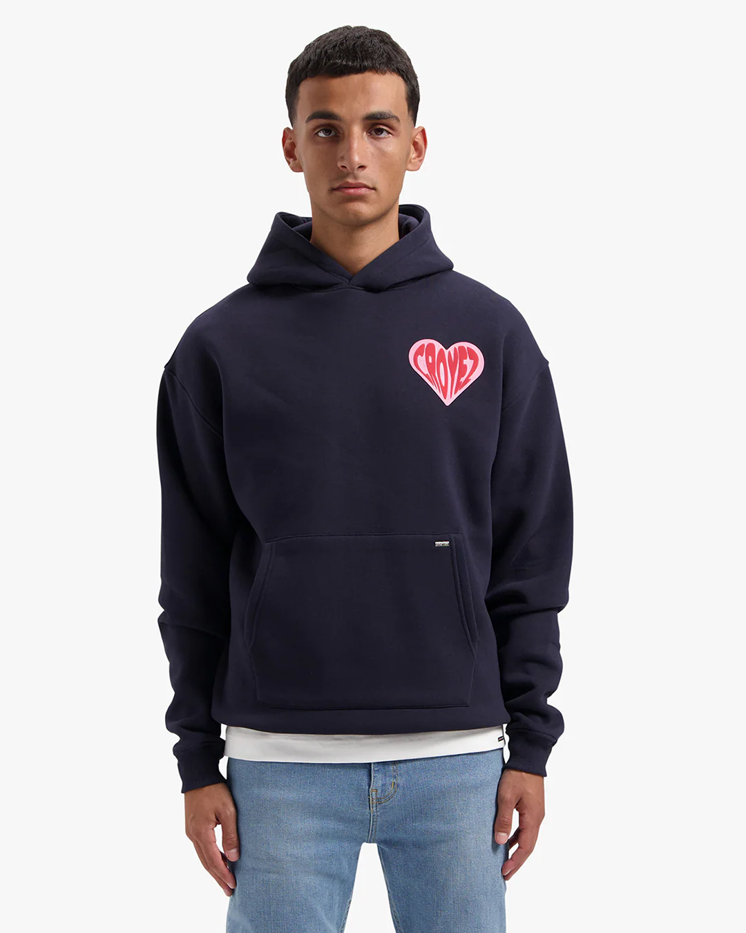 CROYEZ PUFFED HEART HOODIE | NAVY/RED - Image 3