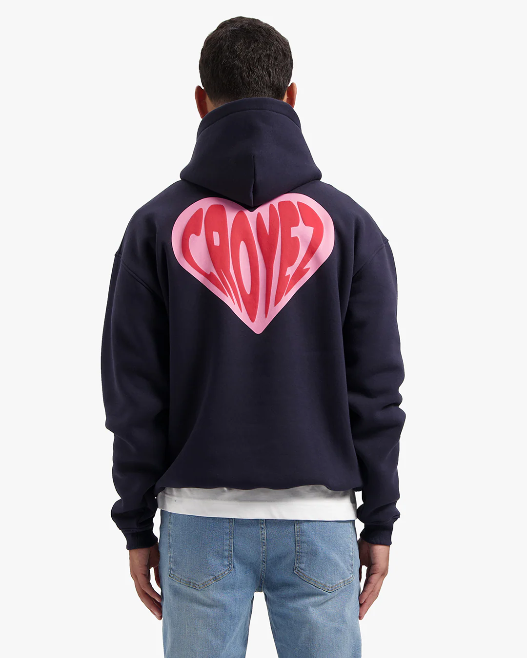 CROYEZ PUFFED HEART HOODIE | NAVY/RED - Image 4