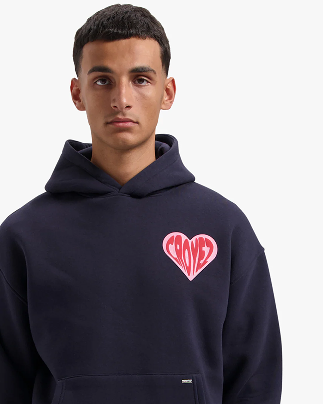 CROYEZ PUFFED HEART HOODIE | NAVY/RED - Image 5