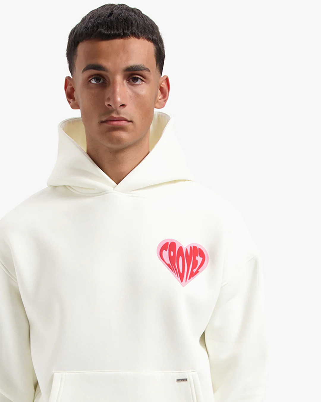 CROYEZ PUFFED HEART HOODIE | OFF-WHITE/RED - Image 5