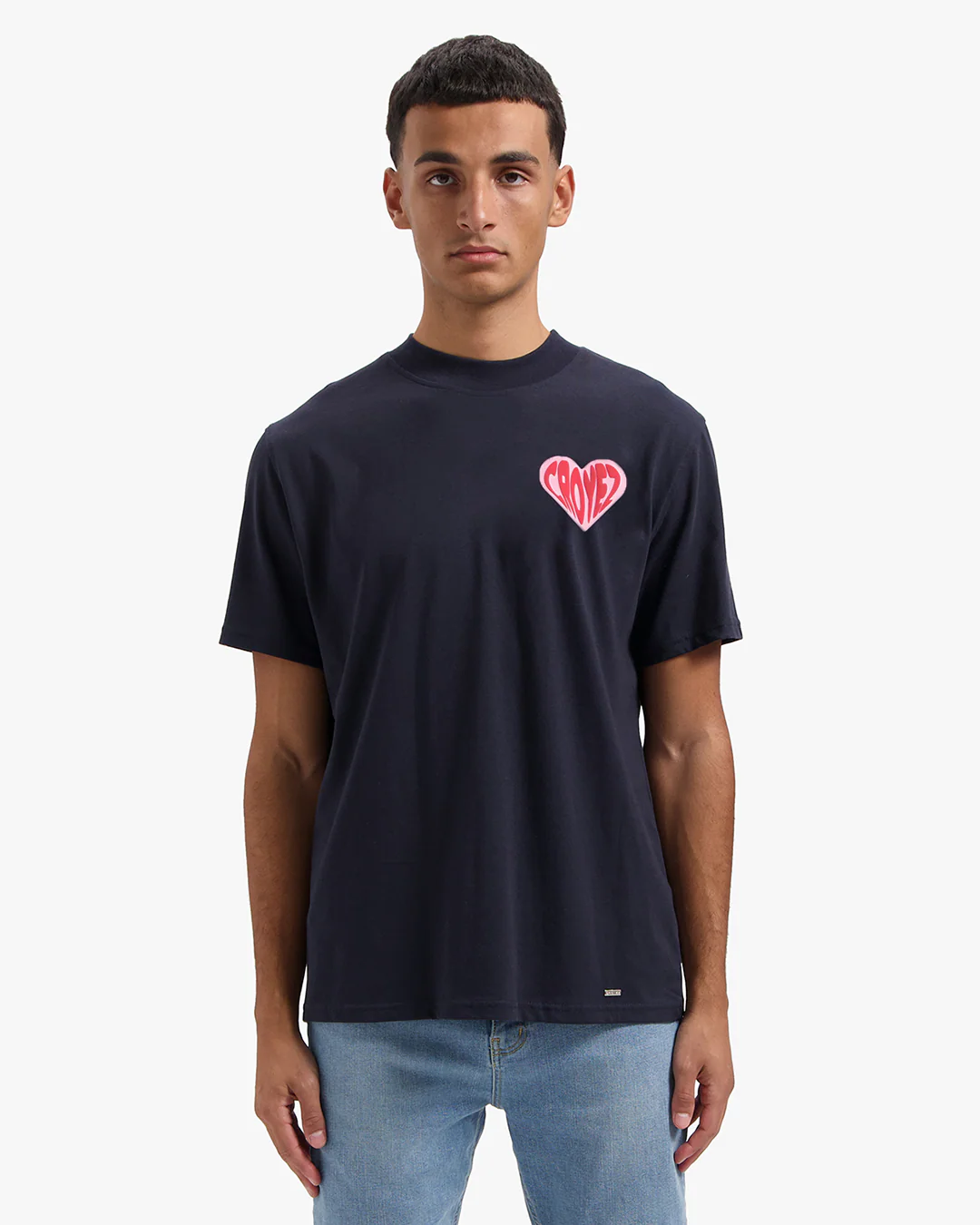 CROYEZ PUFFED HEART T-SHIRT | NAVY/RED - Image 3