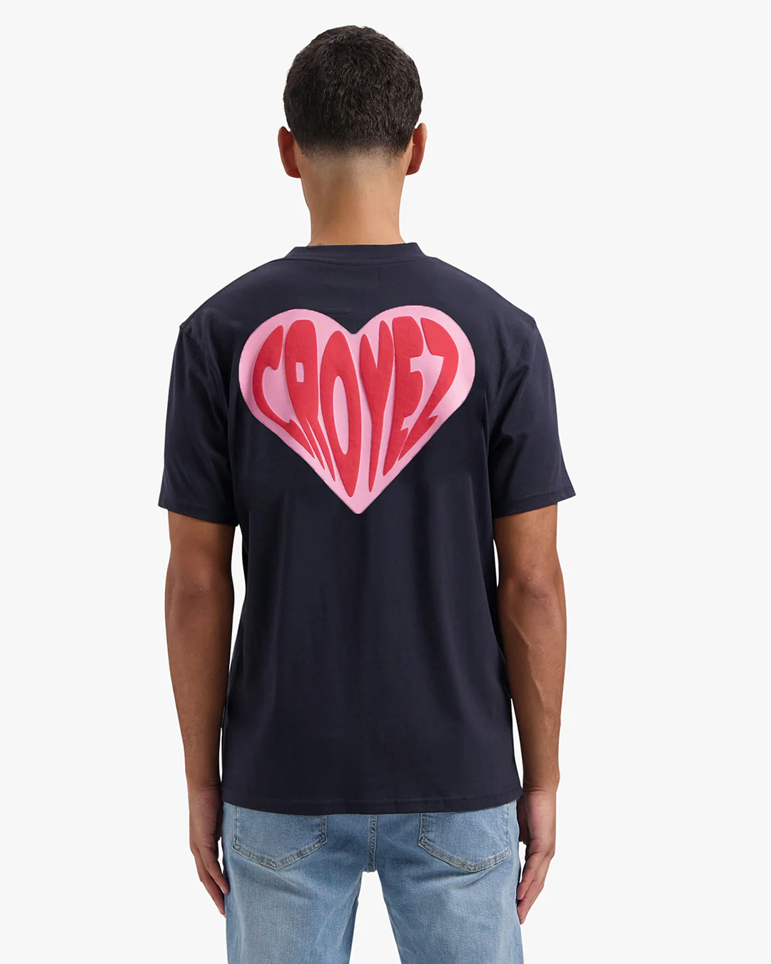CROYEZ PUFFED HEART T-SHIRT | NAVY/RED - Image 4