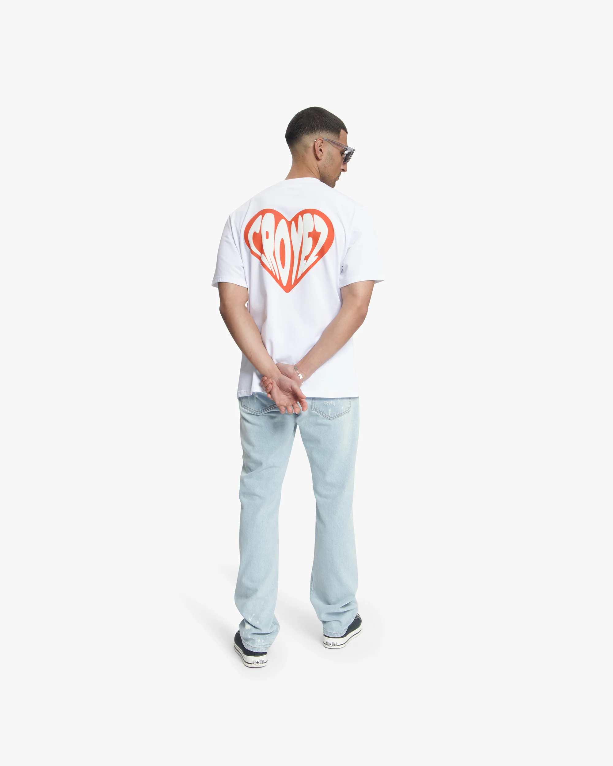 Croyez Puffed Heart T-Shirt | White/Orange - Image 5