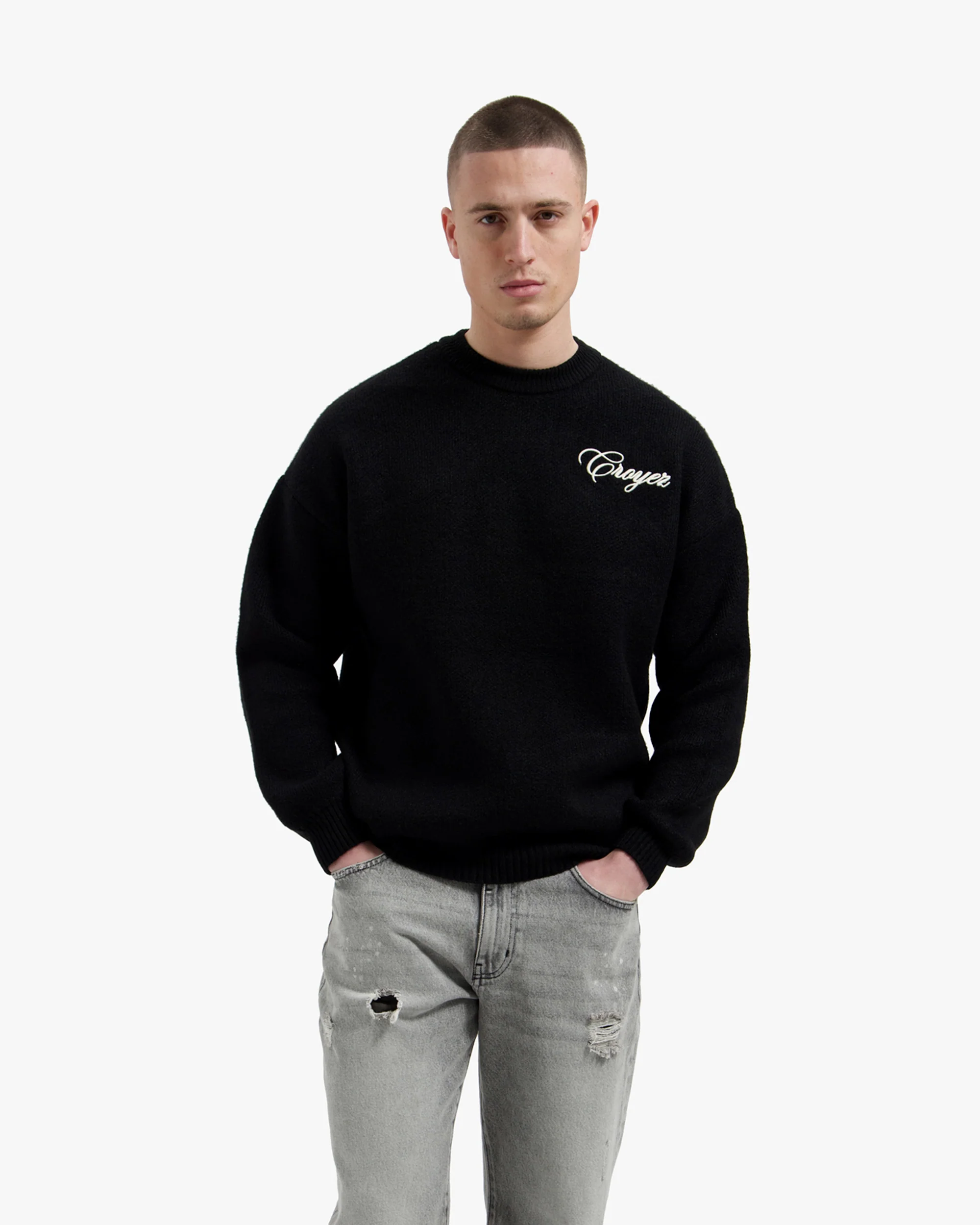 Croyez Script Knit Sweater | Vintage Black - Image 3