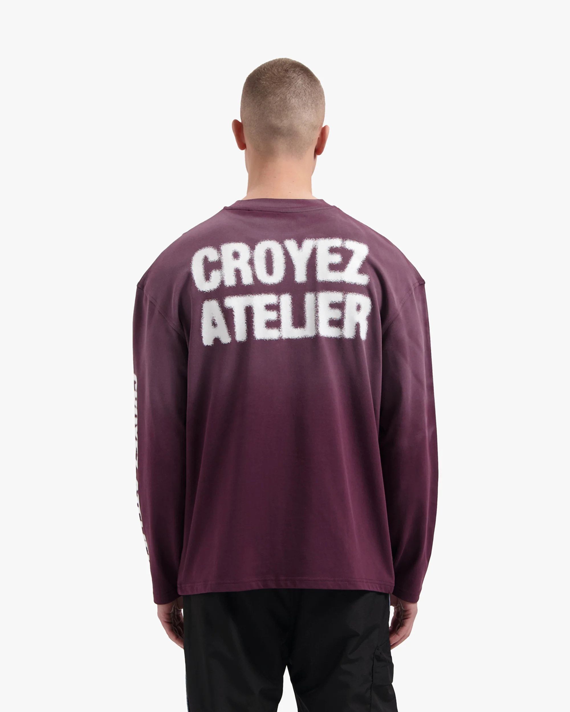 Croyez Sprayed Atelier Longsleeve T-Shirt | Burgundy - Image 4