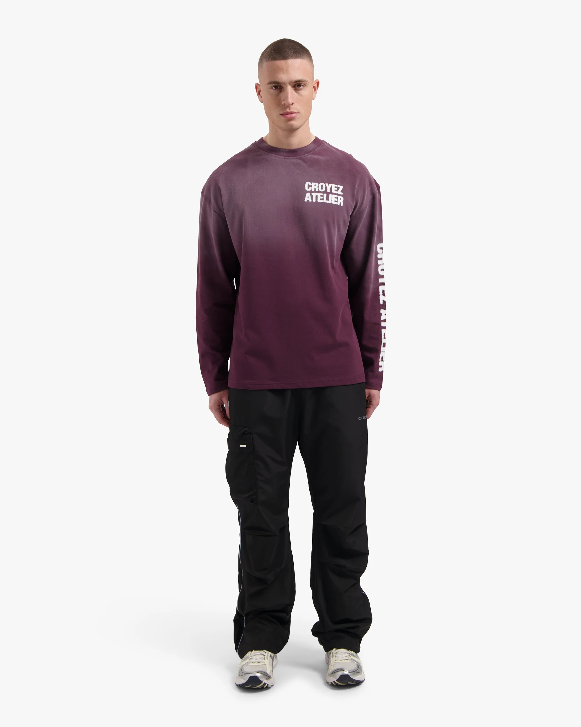 Croyez Sprayed Atelier Longsleeve T-Shirt | Burgundy - Image 5