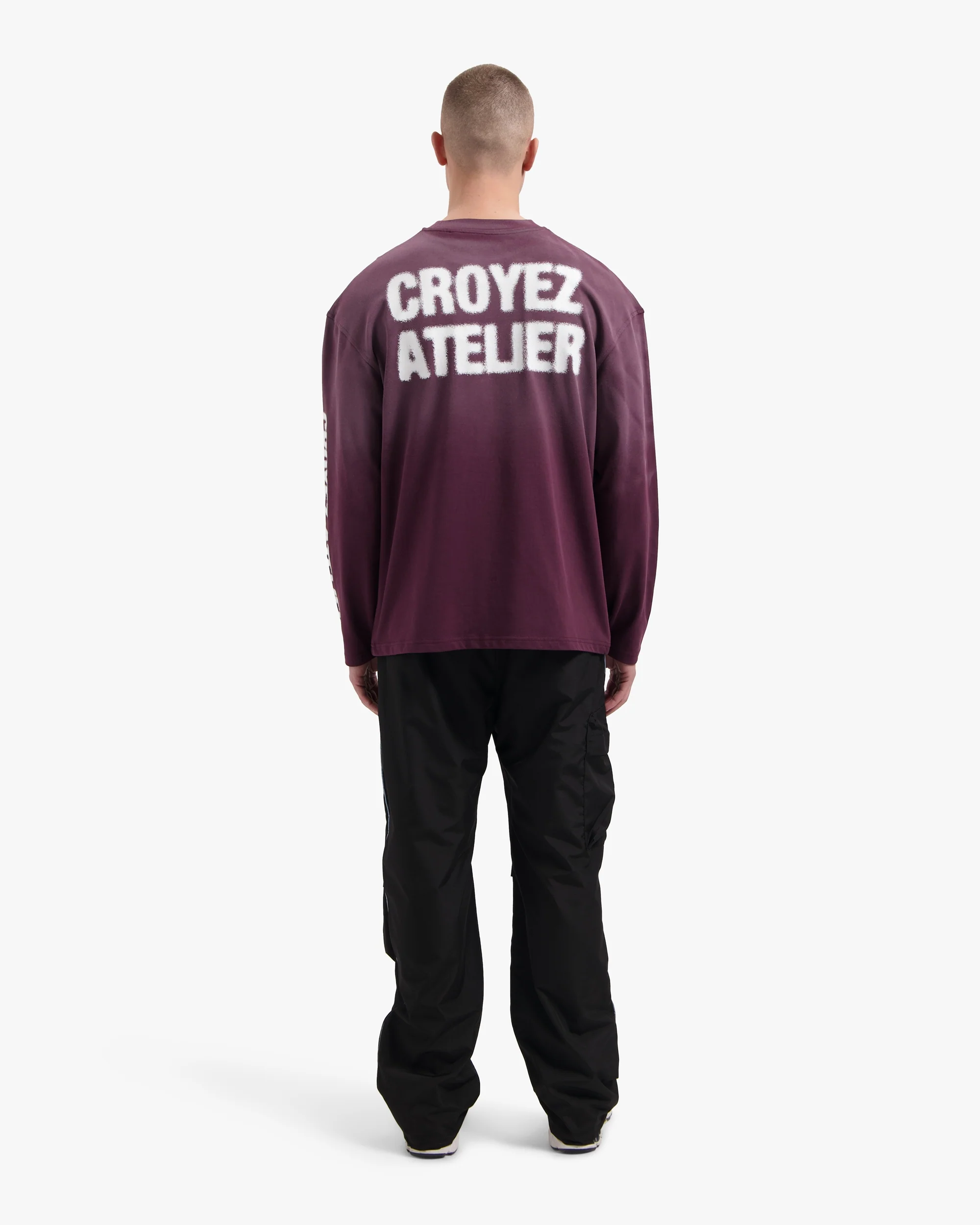 Croyez Sprayed Atelier Longsleeve T-Shirt | Burgundy - Image 6