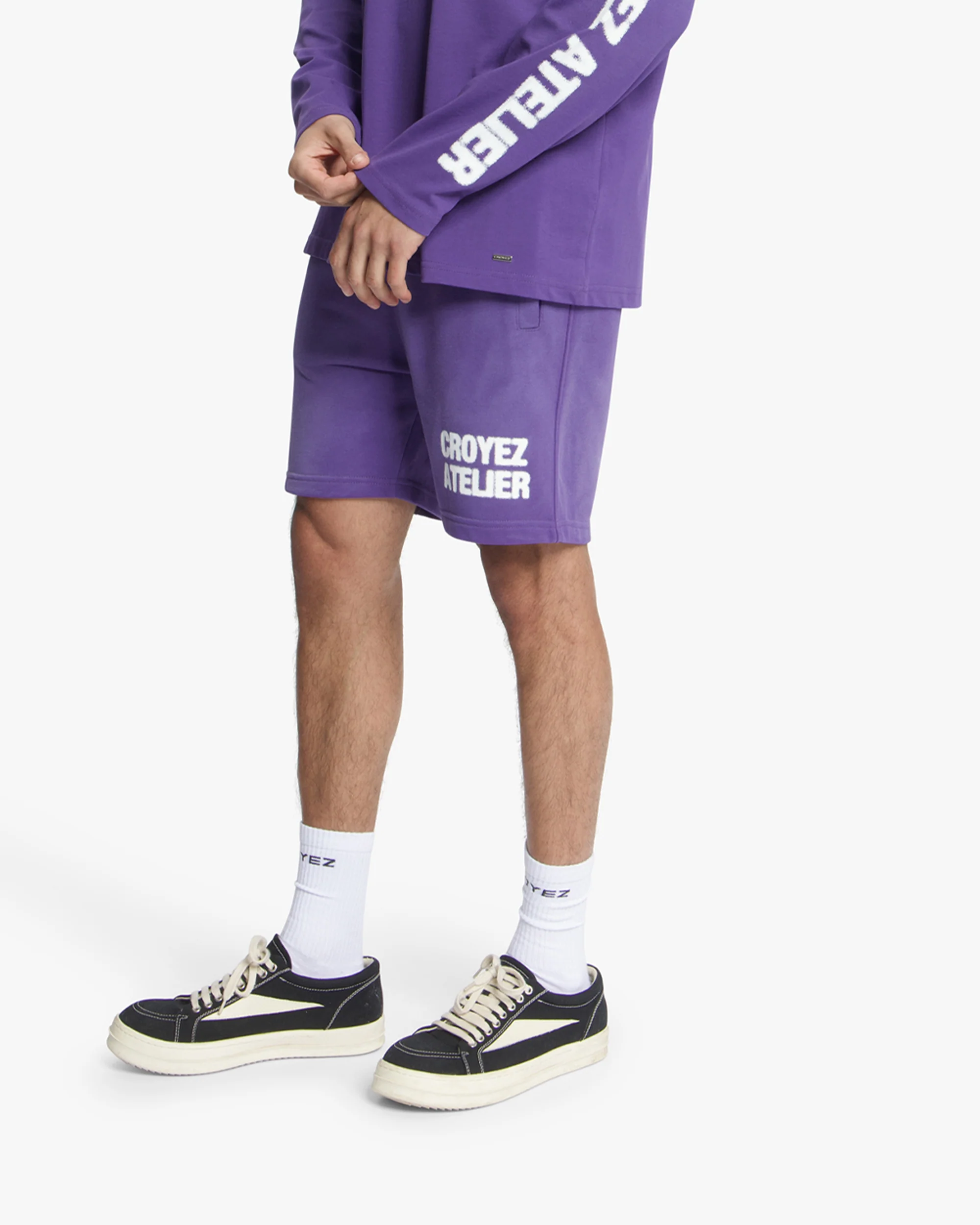 Croyez Sprayed Atelier Shorts | Dark Purple - Image 3