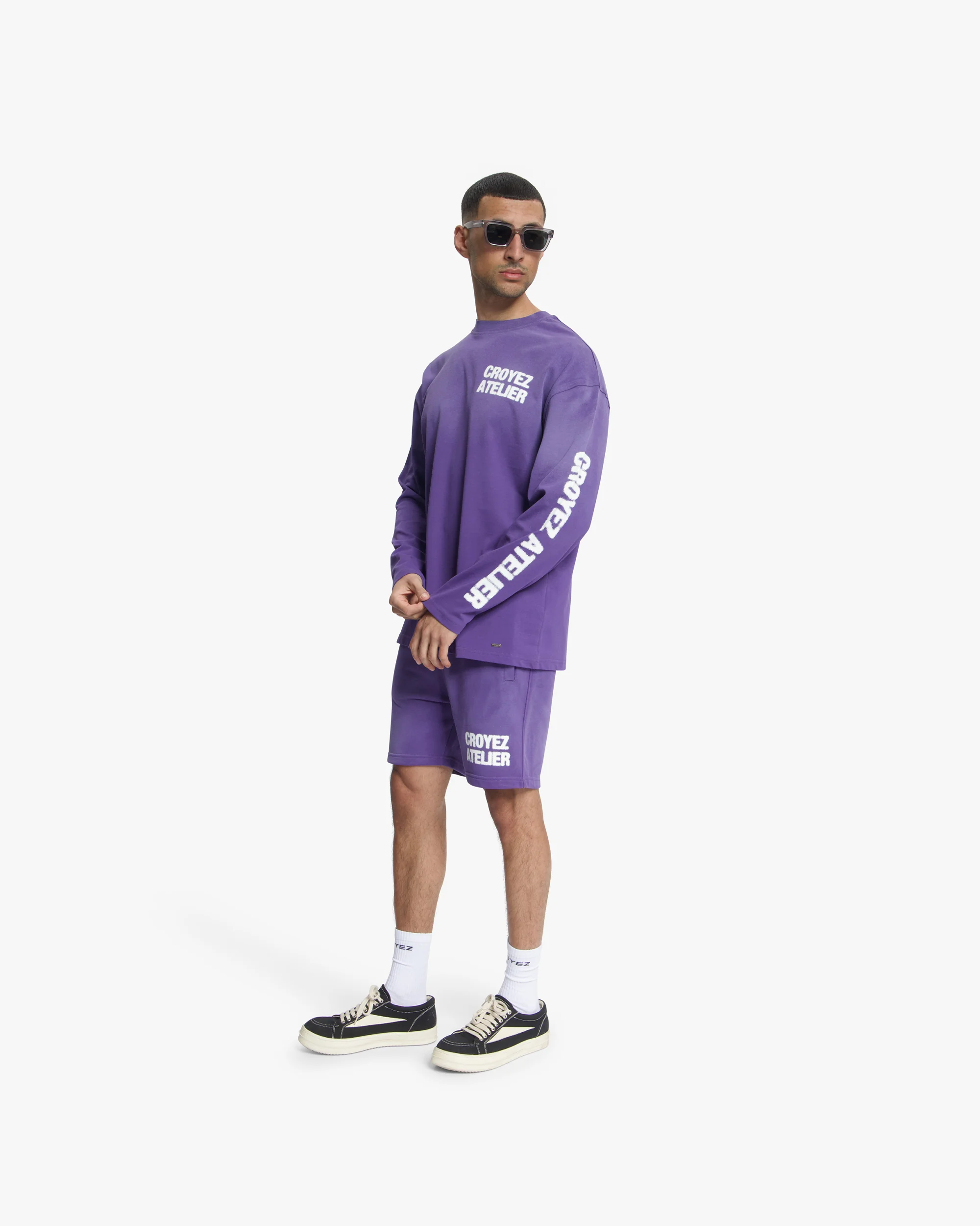 Croyez Sprayed Atelier Shorts | Dark Purple - Image 5