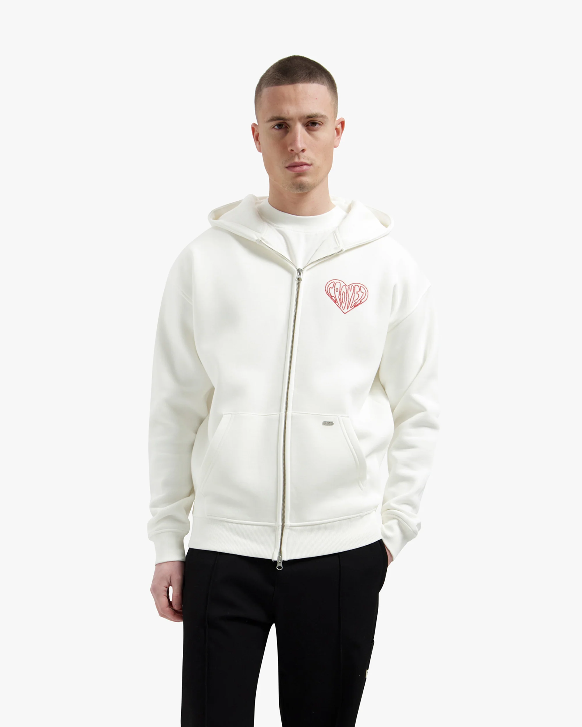 Croyez Stitched Heart Zip Hoodie | Off-White - Image 3