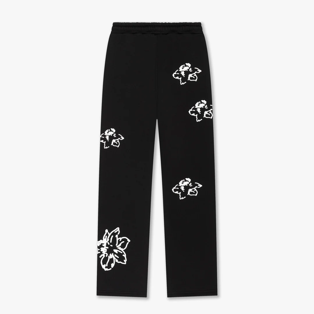 CROYEZ WOMEN FLOWER STRAIGHT LEG SWEATPANTS | BLACK - Image 2