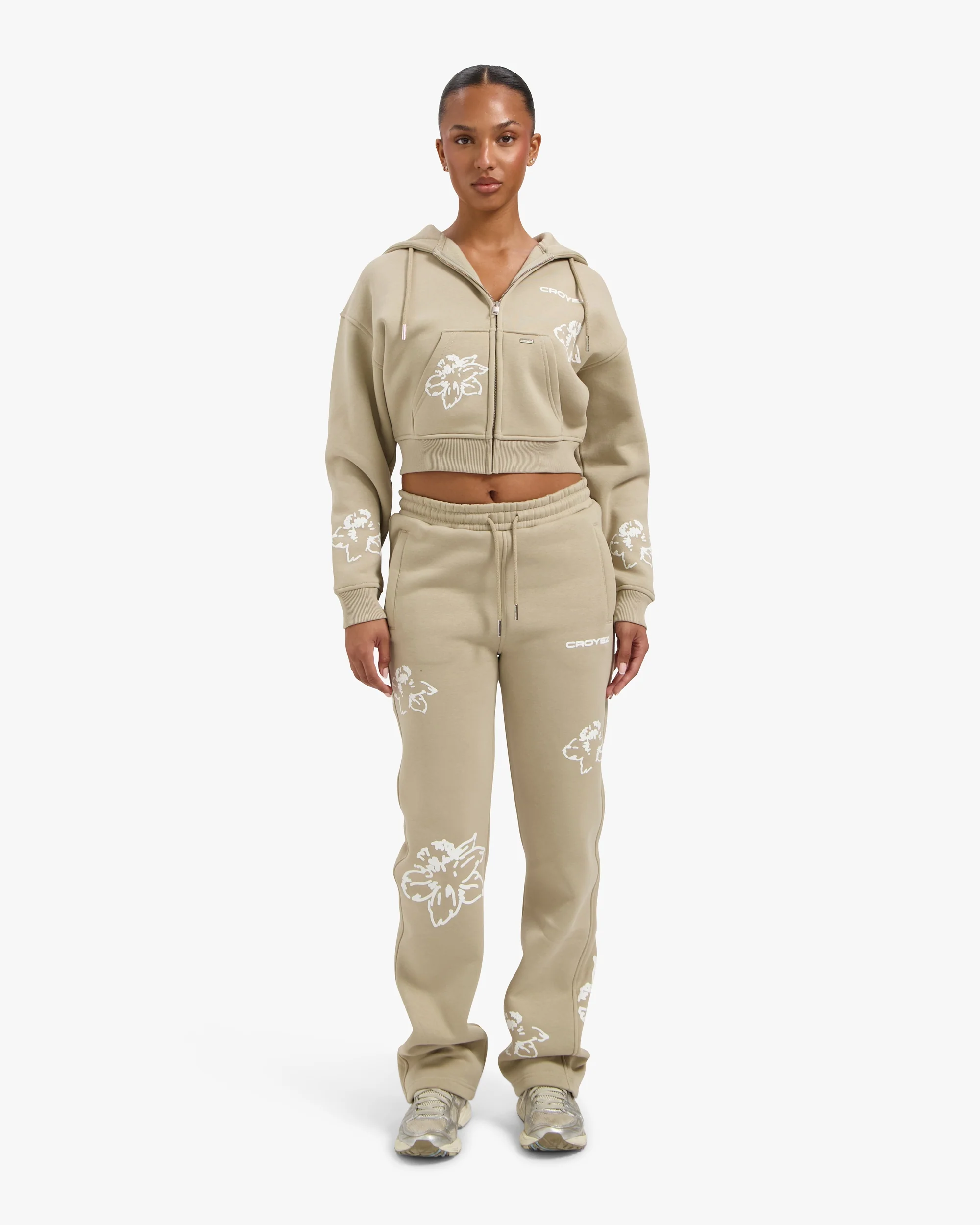 CROYEZ WOMEN FLOWER STRAIGHT LEG SWEATPANTS | SAND - Image 3